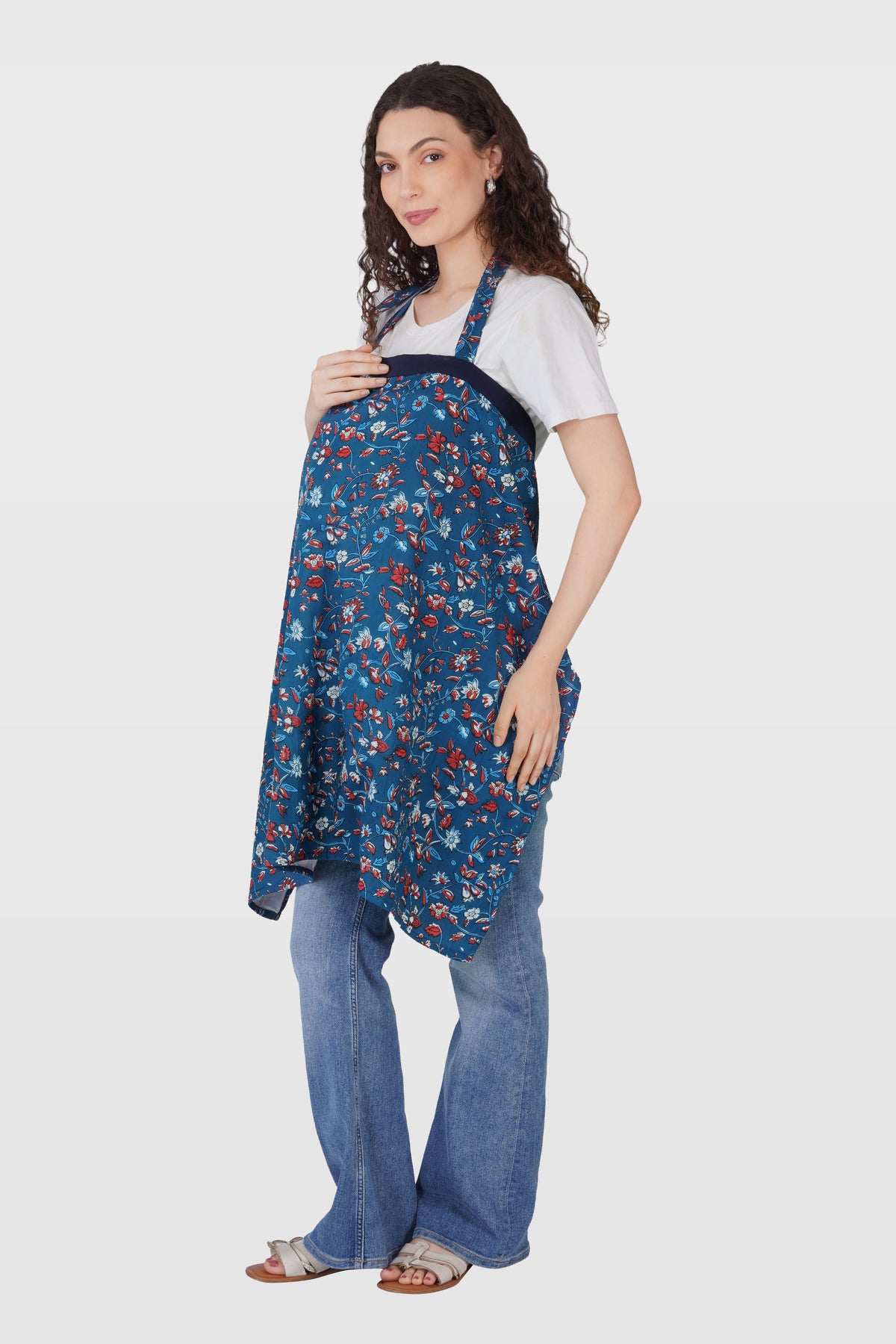 Navy Floral Cotton Printed Maternity and Feeding Pyjama Set