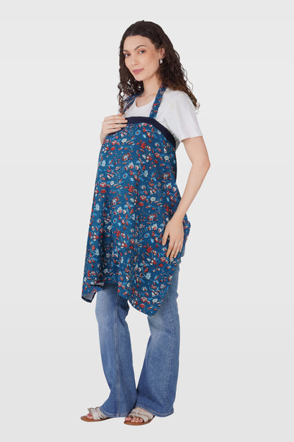 Navy Floral Cotton Printed Maternity and Feeding Pyjama Set