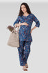 Navy Floral Cotton Printed Maternity and Feeding Pyjama Set
