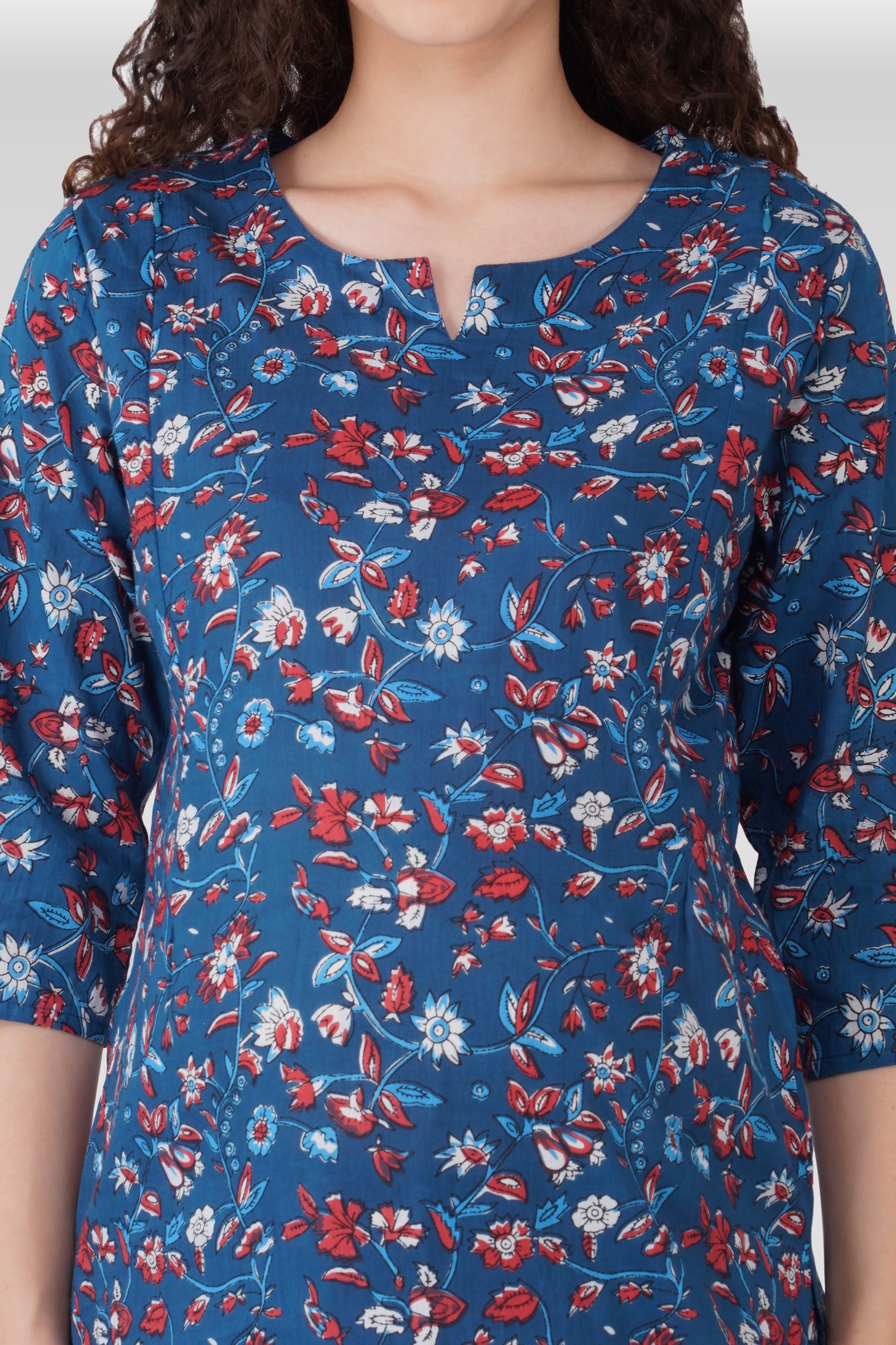 Navy Floral Cotton Printed Maternity and Feeding Pyjama Set