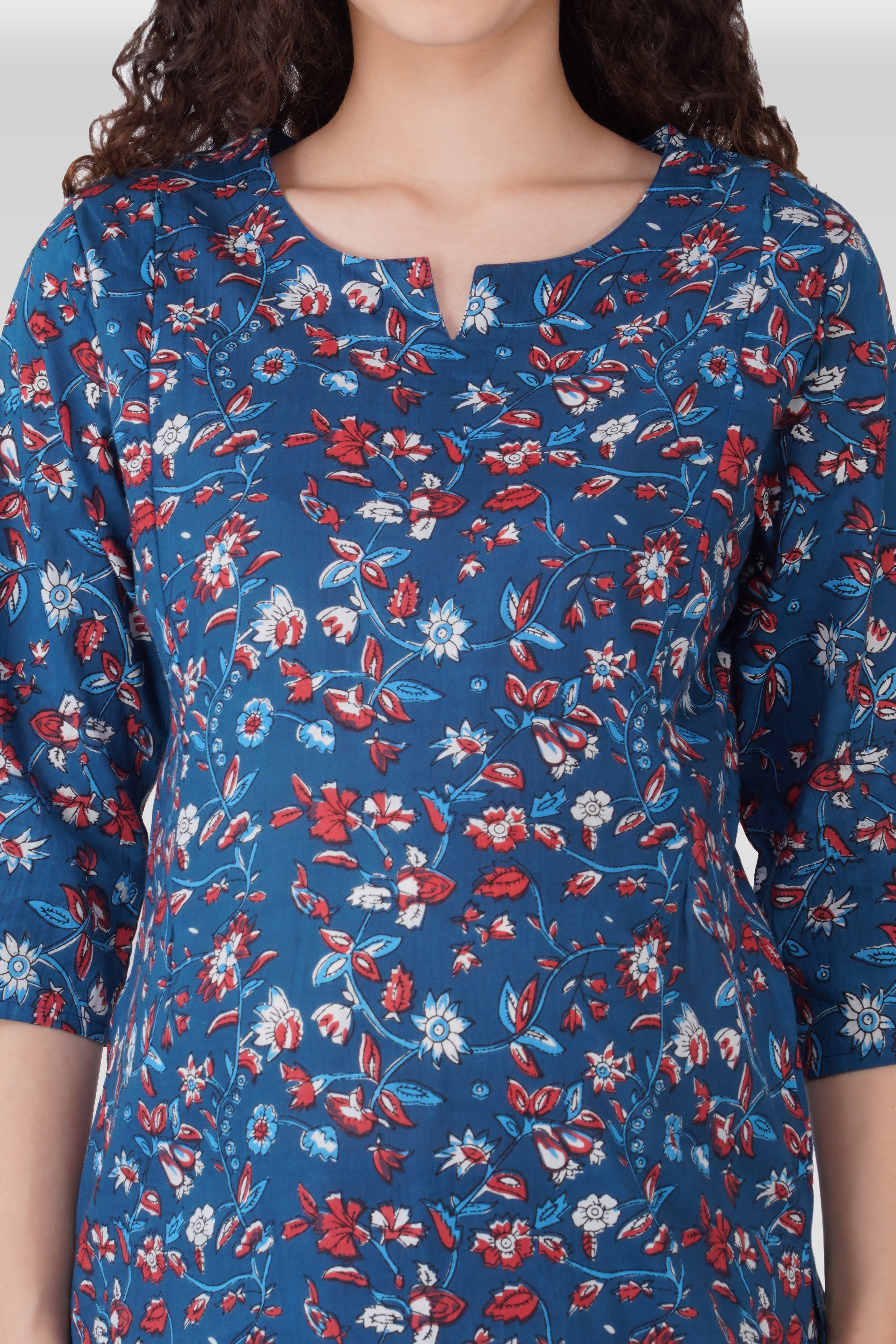 Navy Floral Cotton Printed Maternity and Feeding Pyjama Set