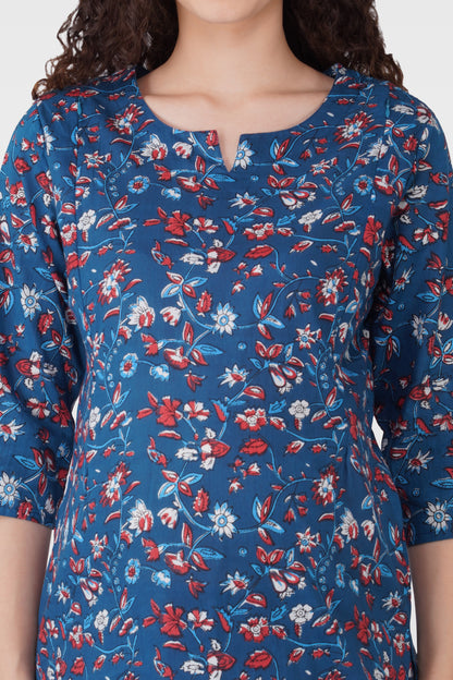 Navy Floral Cotton Printed Maternity and Feeding Pyjama Set