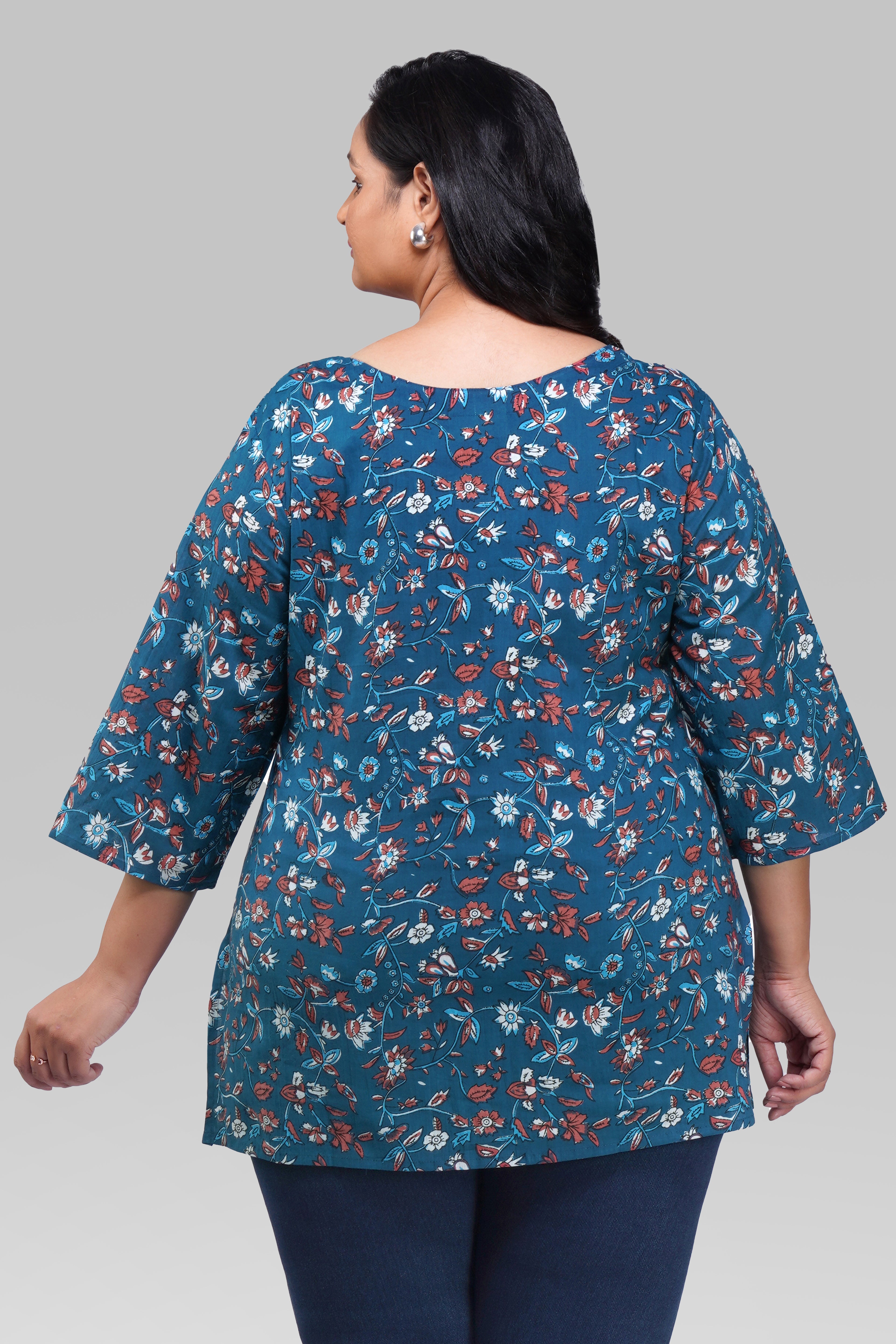 Navy Plus Size Cotton Printed Kurti