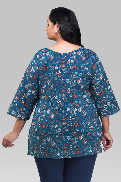 Navy Plus Size Cotton Printed Kurti