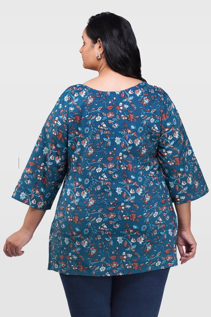 Navy Plus Size Cotton Printed Kurti