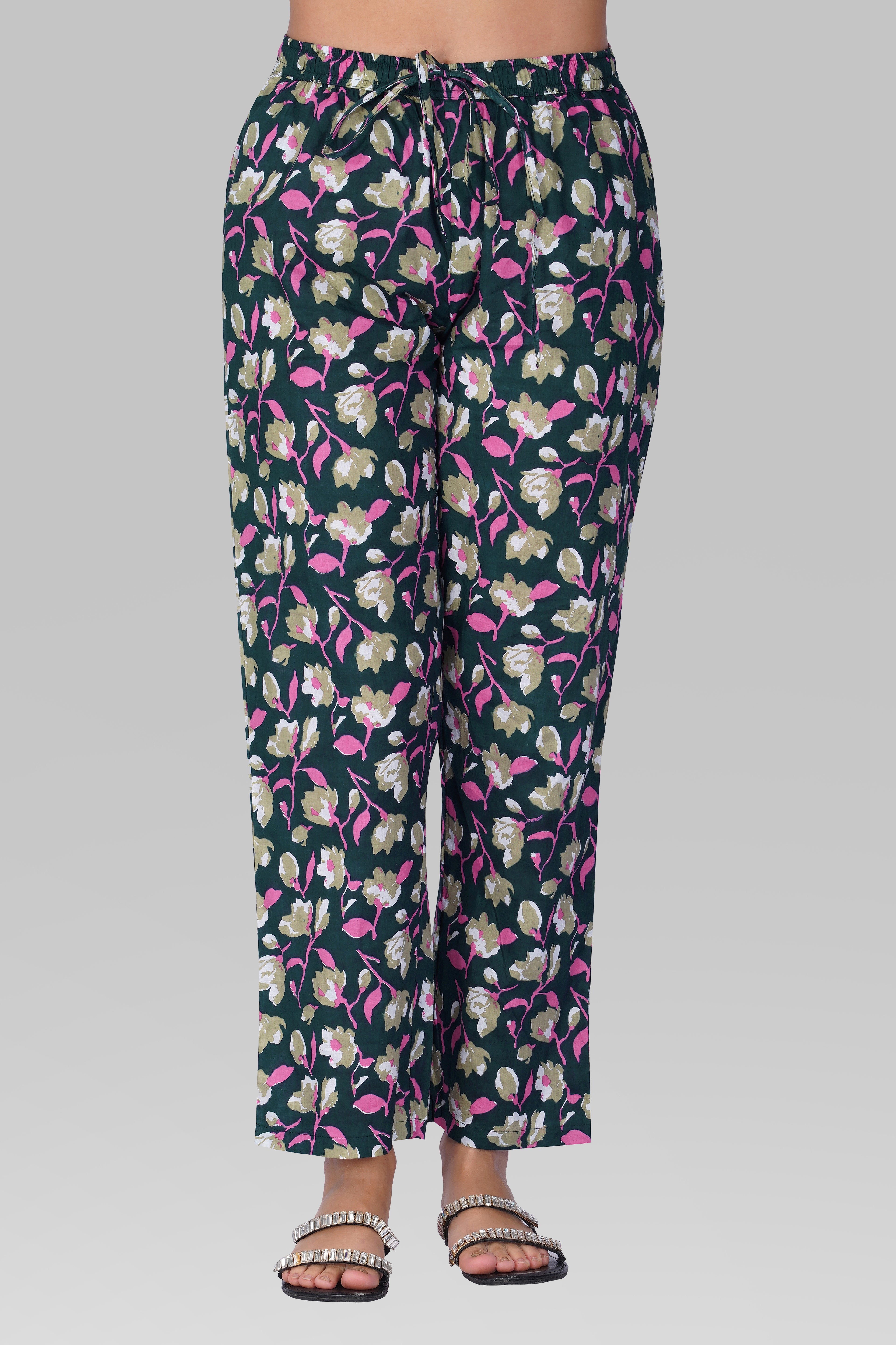 Ocean Blue V Neck Cotton Printed Pyjama Set