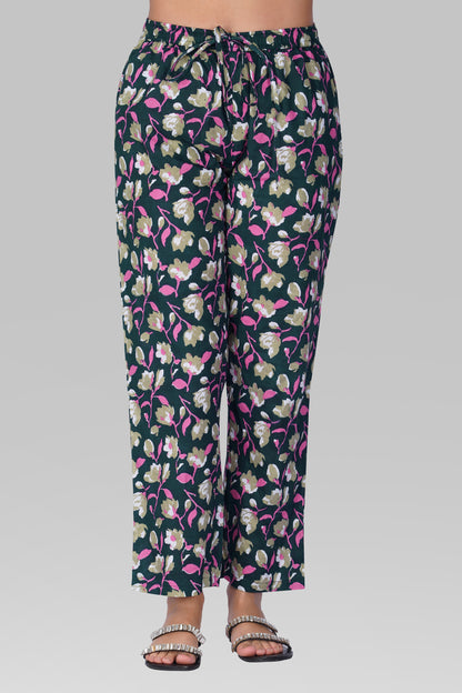 Ocean Blue V Neck Cotton Printed Pyjama Set