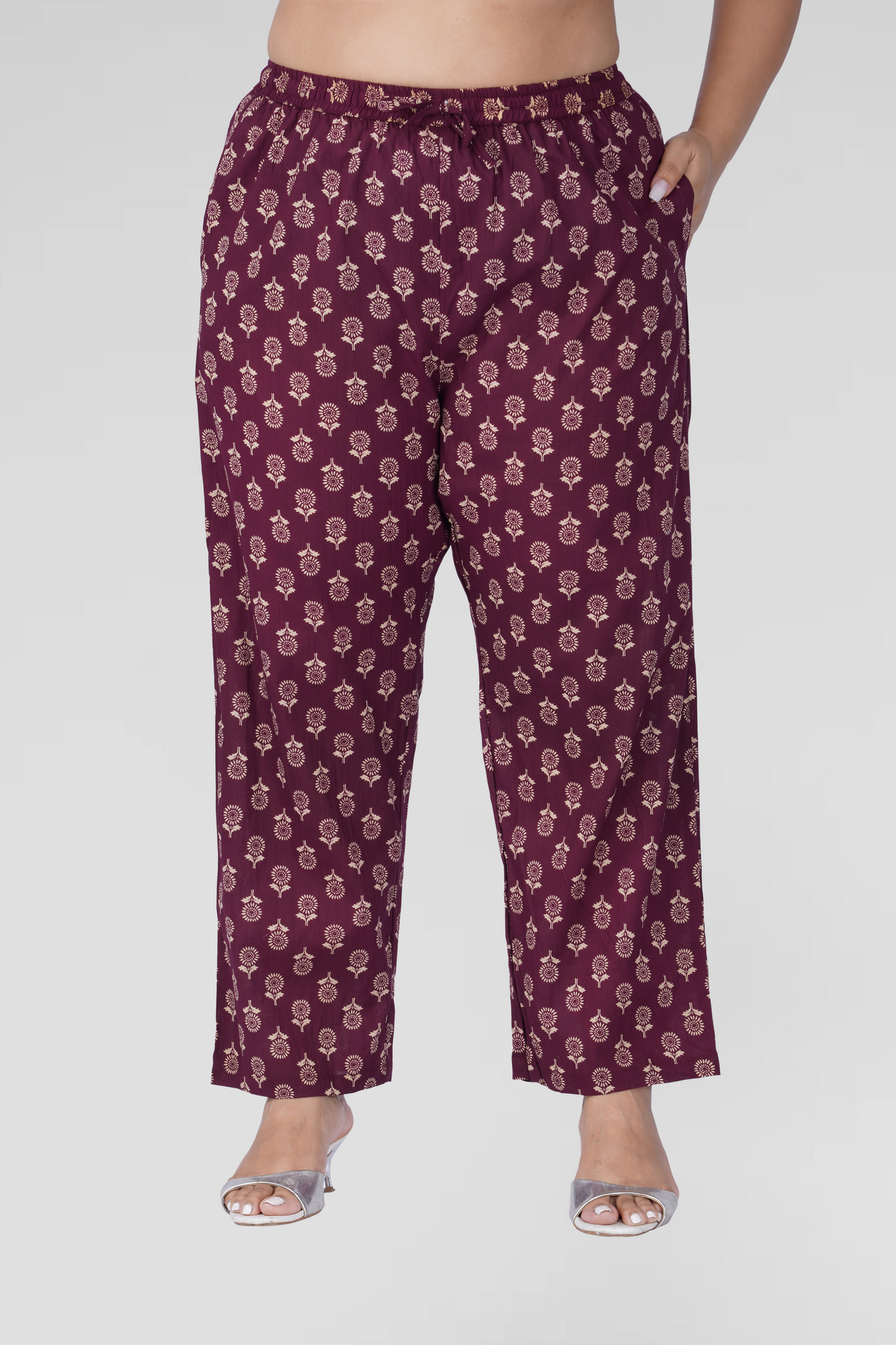 Old Mauve Plus Size Cotton Printed Pyjama Set
