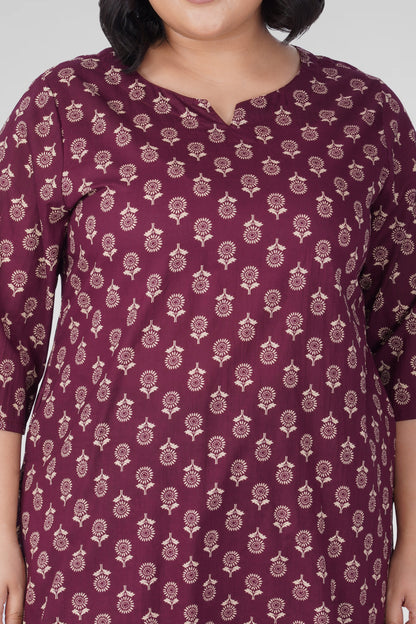 Old Mauve Plus Size Cotton Printed Pyjama Set