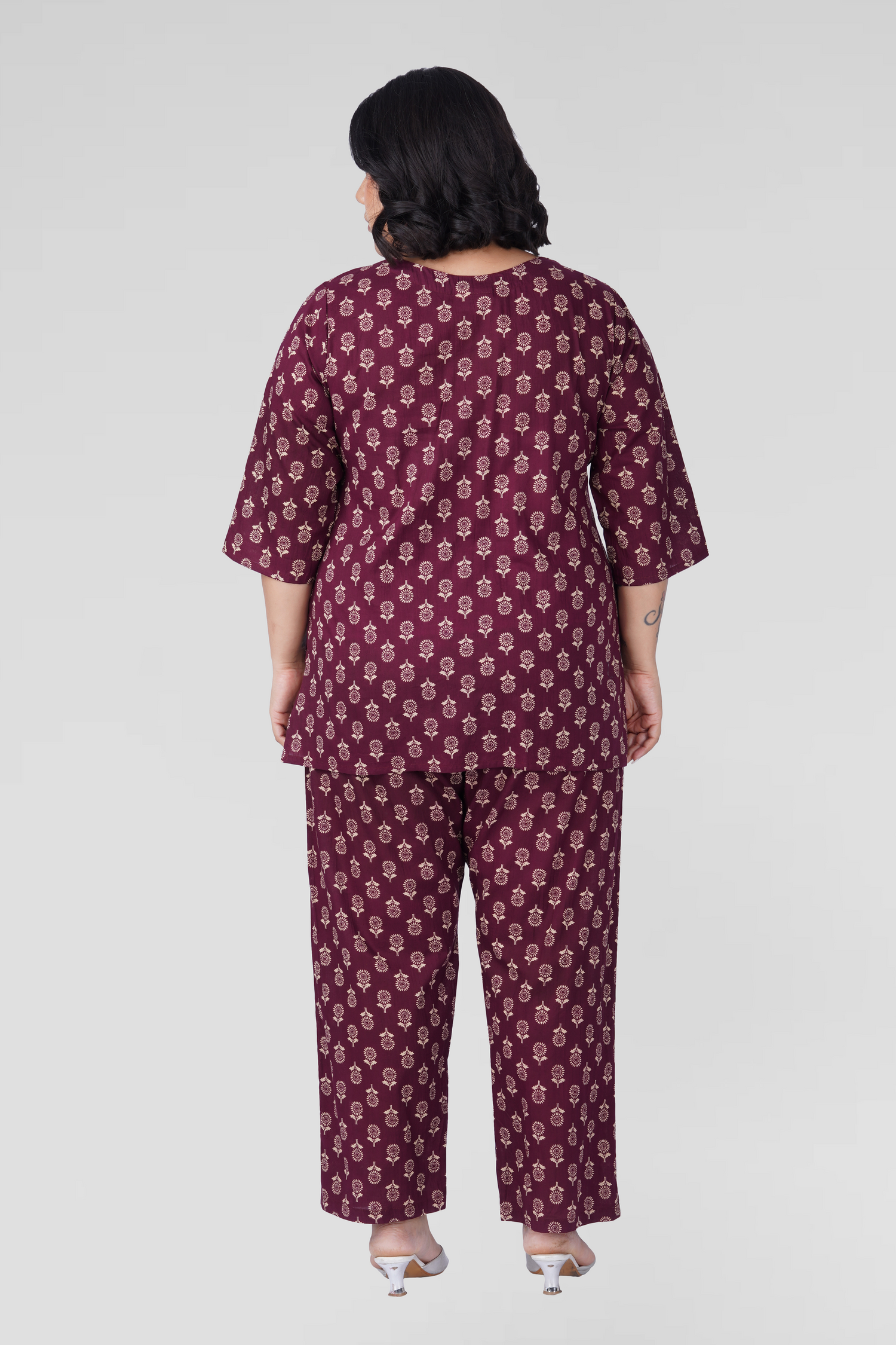 Old Mauve Plus Size Cotton Printed Pyjama Set