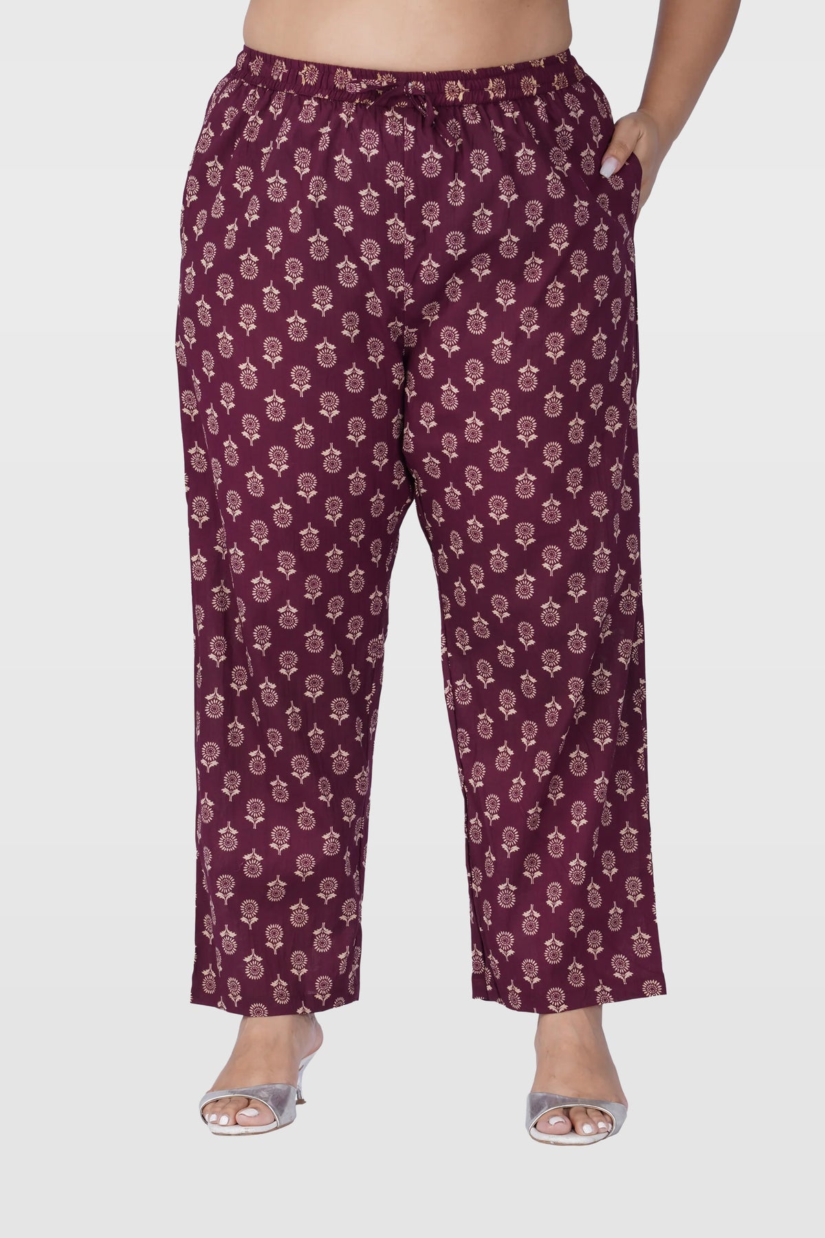 Old Mauve Plus Size Cotton Printed Pyjama Set