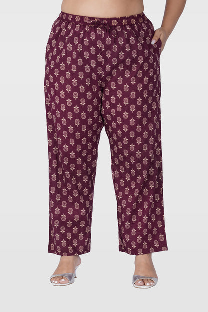Old Mauve Plus Size Cotton Printed Pyjama Set