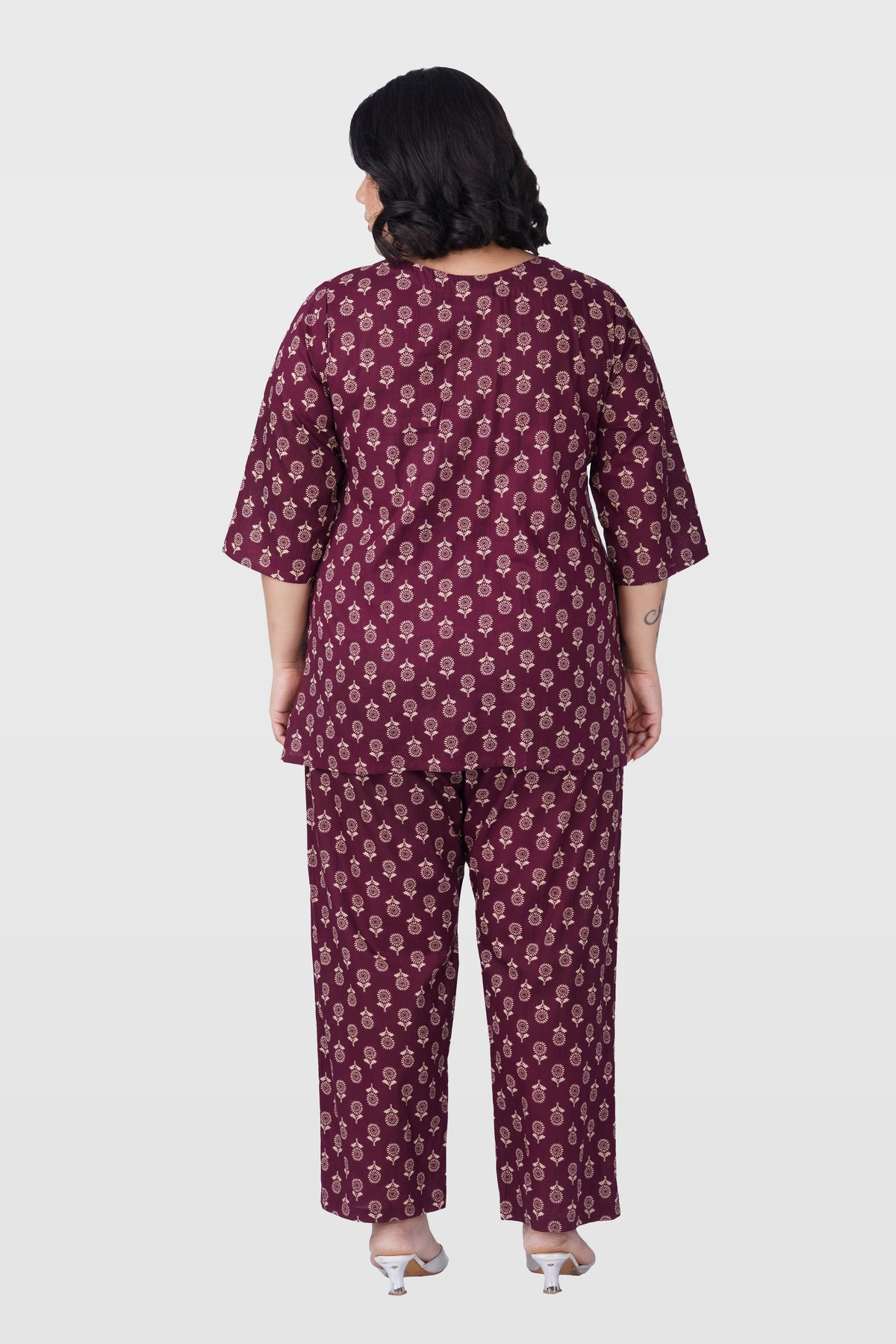 Old Mauve Plus Size Cotton Printed Pyjama Set