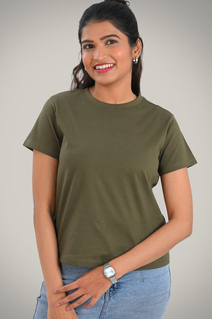 Olive Cotton Crew Neck T-Shirt