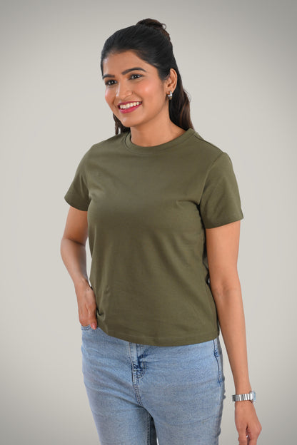 Olive Cotton Crew Neck T-Shirt