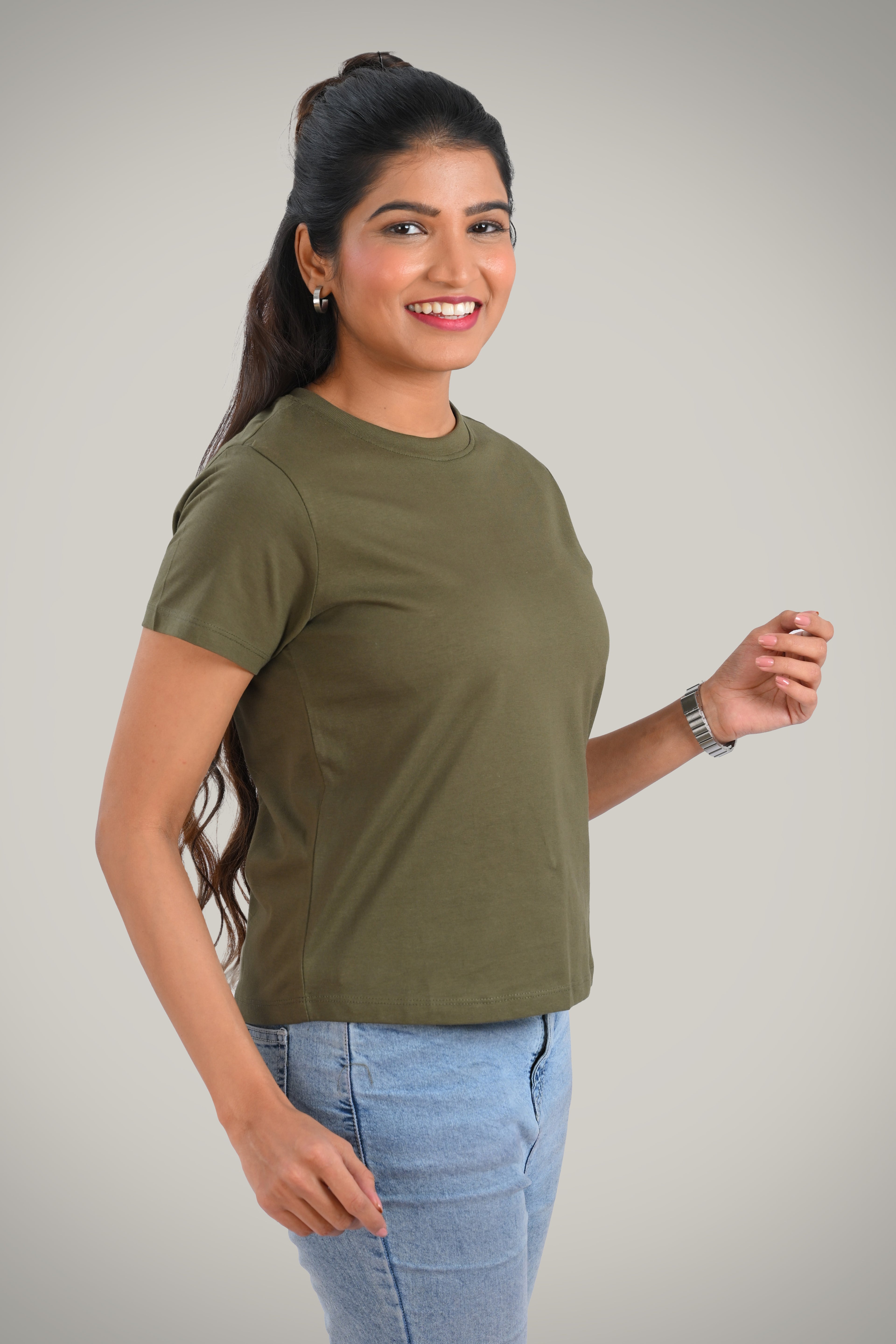 Olive Cotton Crew Neck T-Shirt