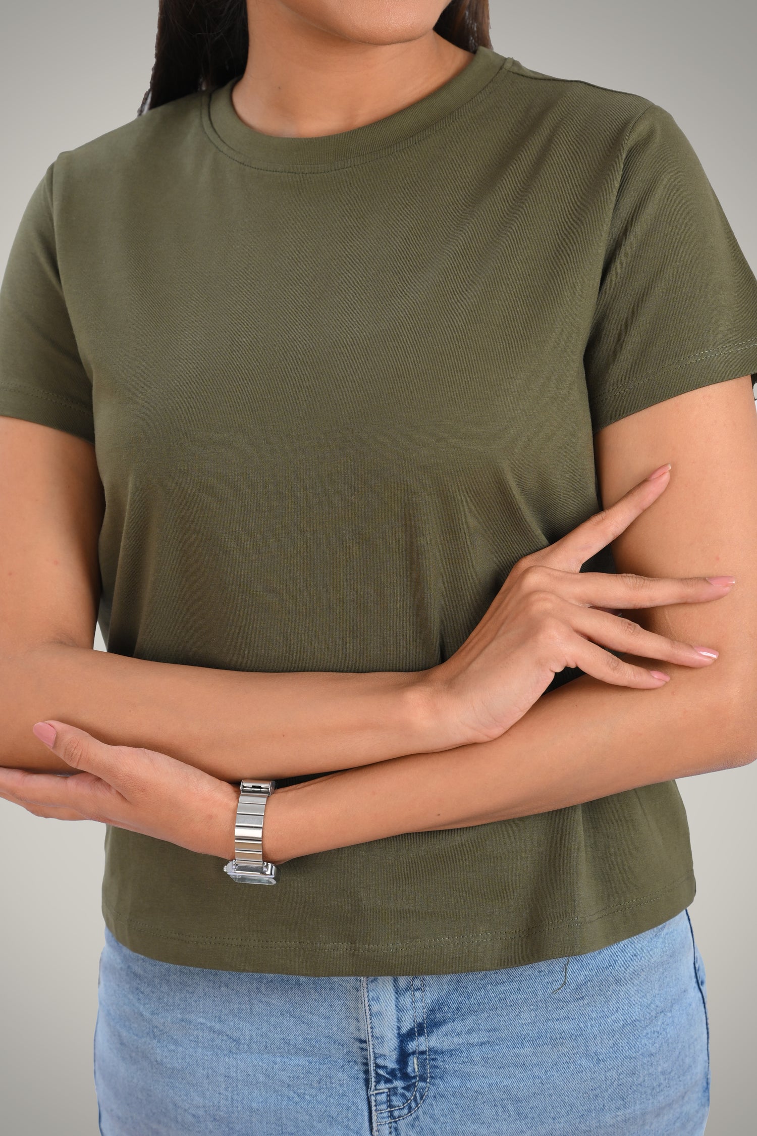 Olive Cotton Crew Neck T-Shirt