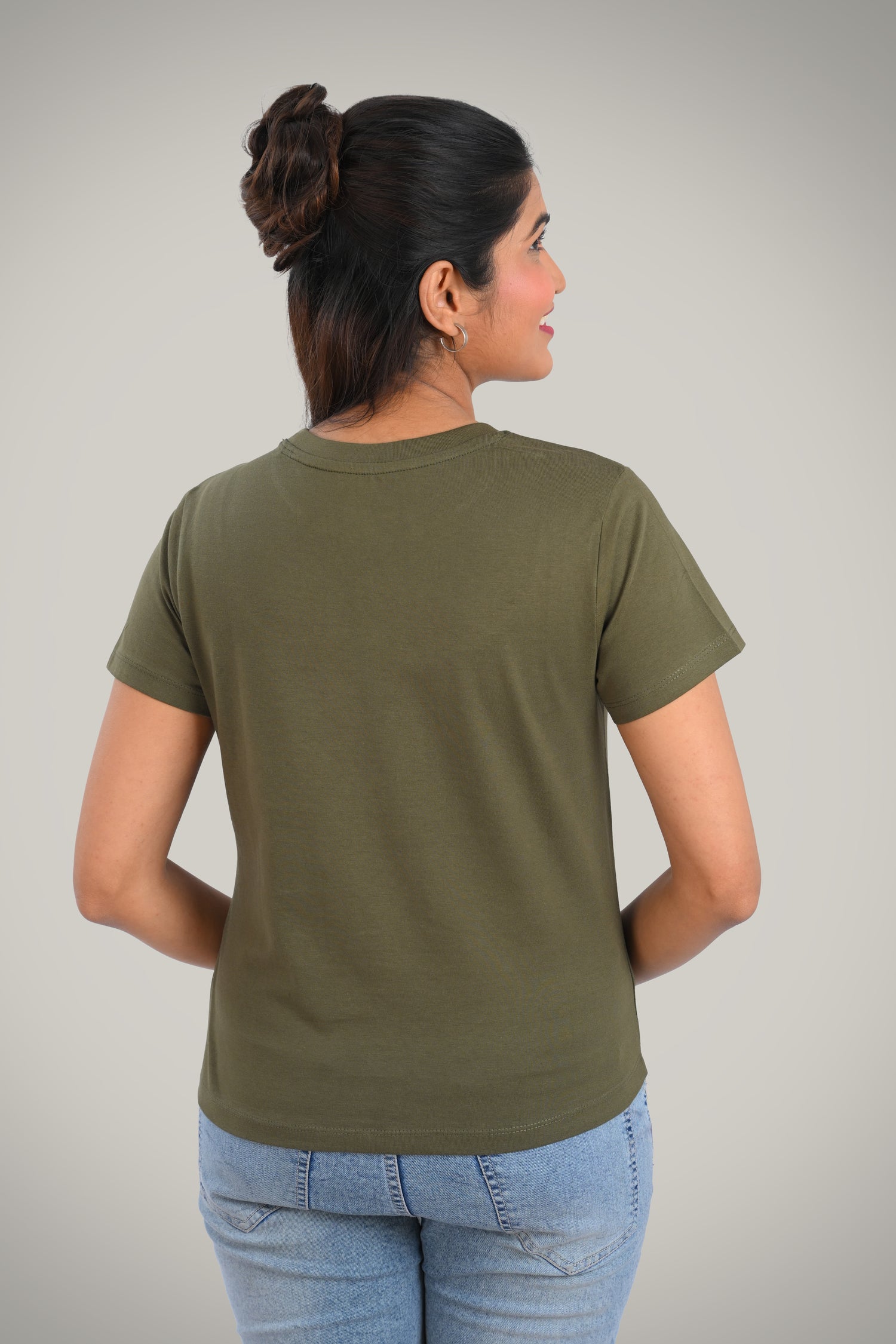 Olive Cotton Crew Neck T-Shirt
