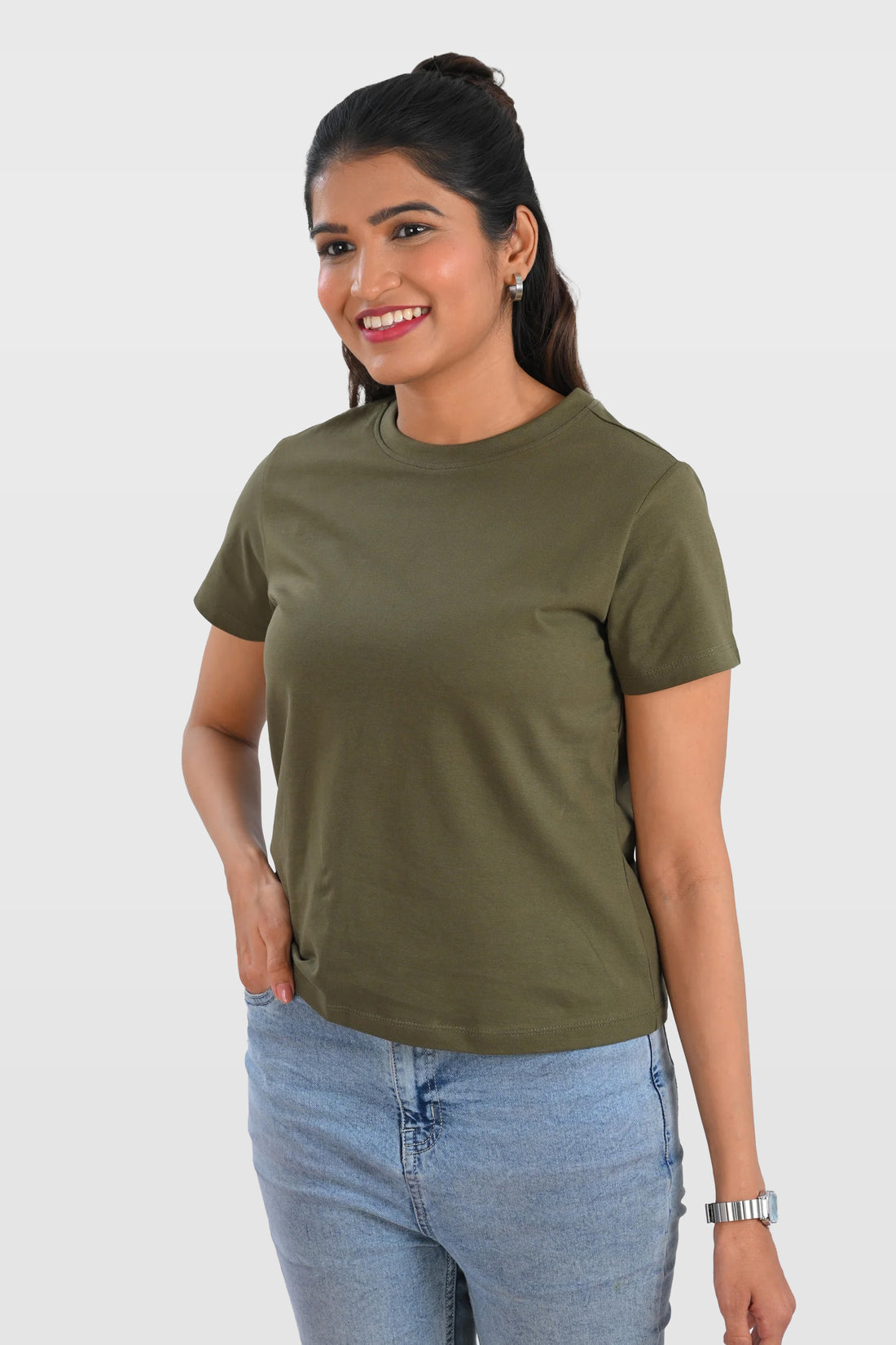 Olive Cotton Crew Neck T-Shirt