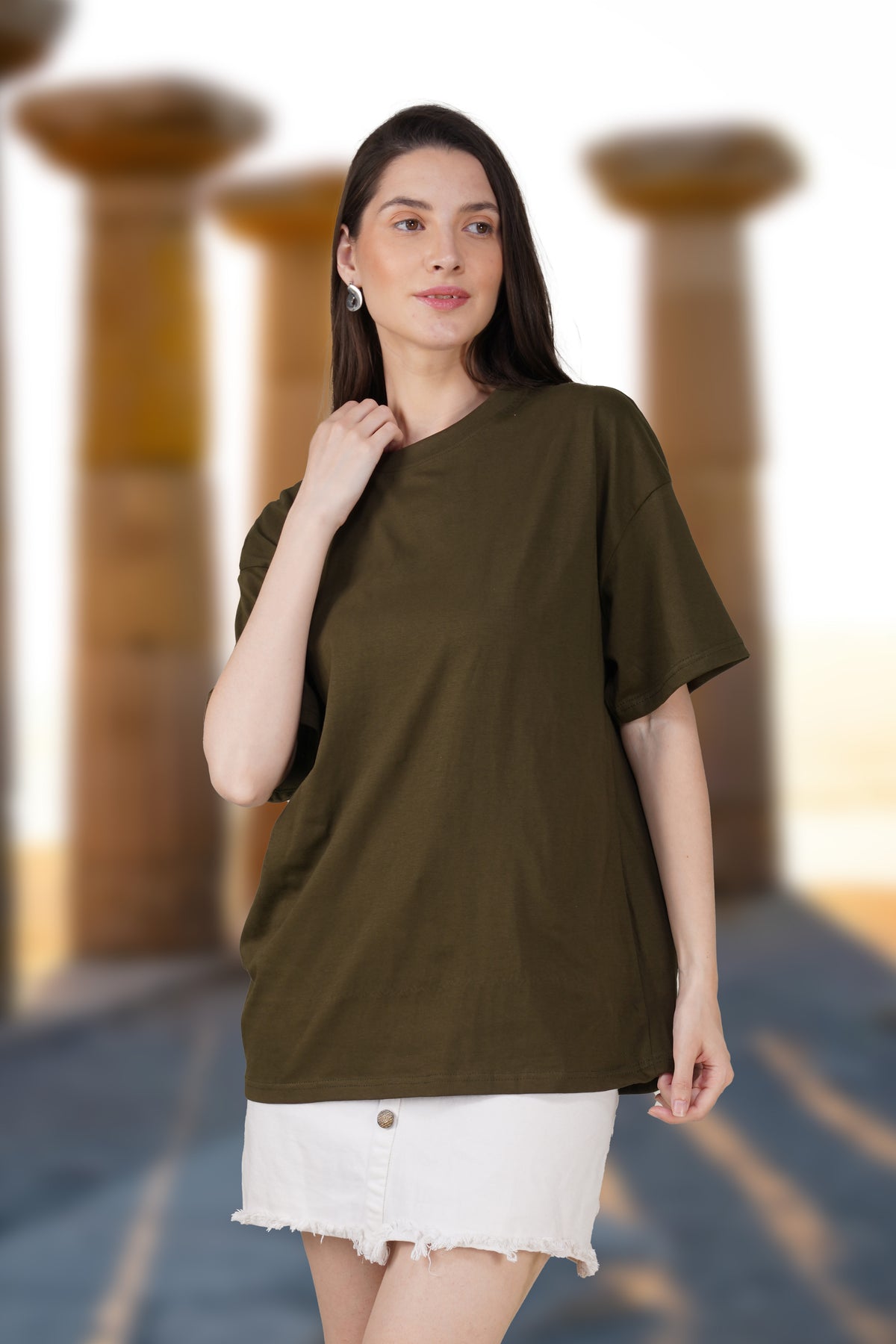 Olive Cotton Oversized Crew Neck T-Shirt