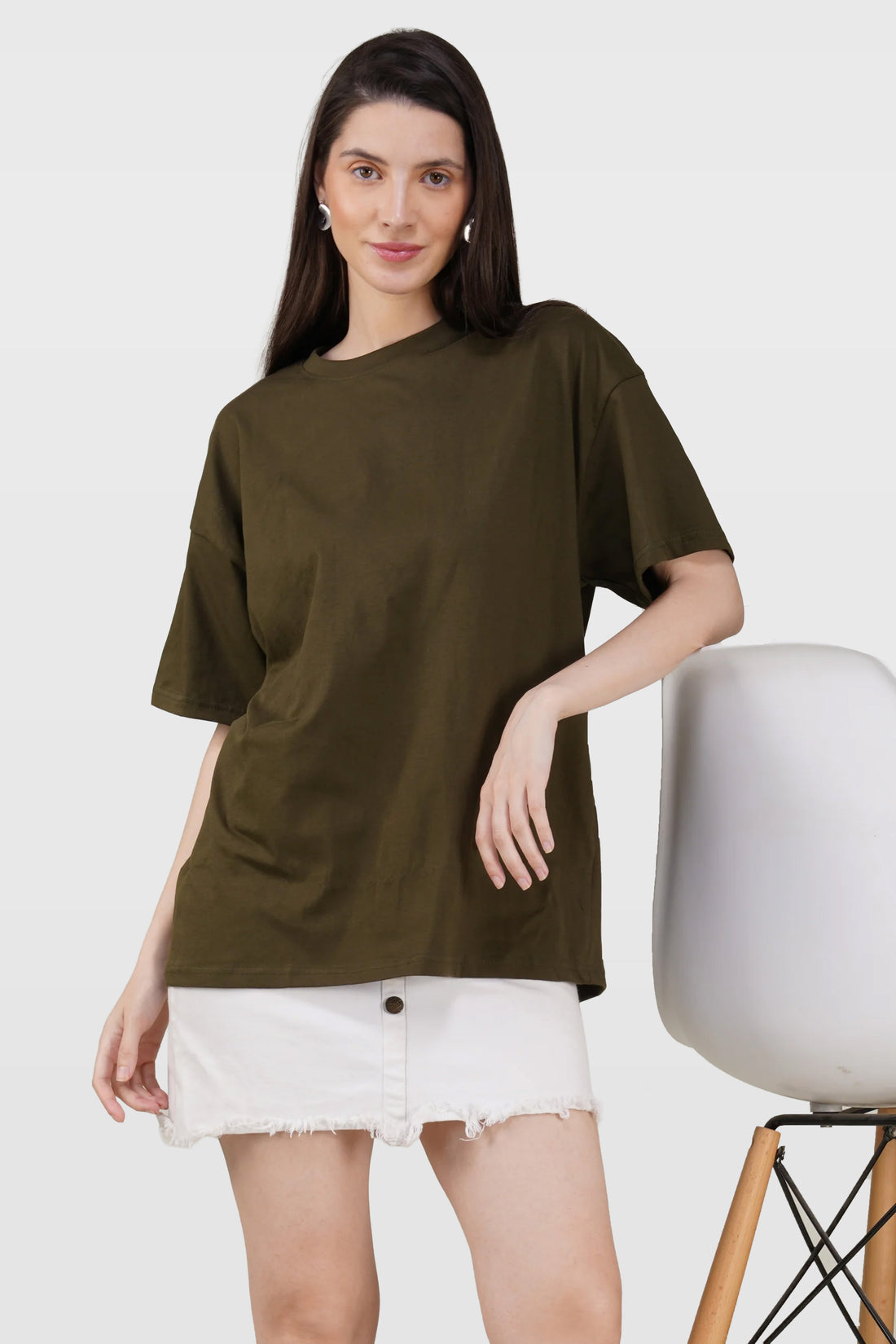 Olive Cotton Oversized Crew Neck T-Shirt