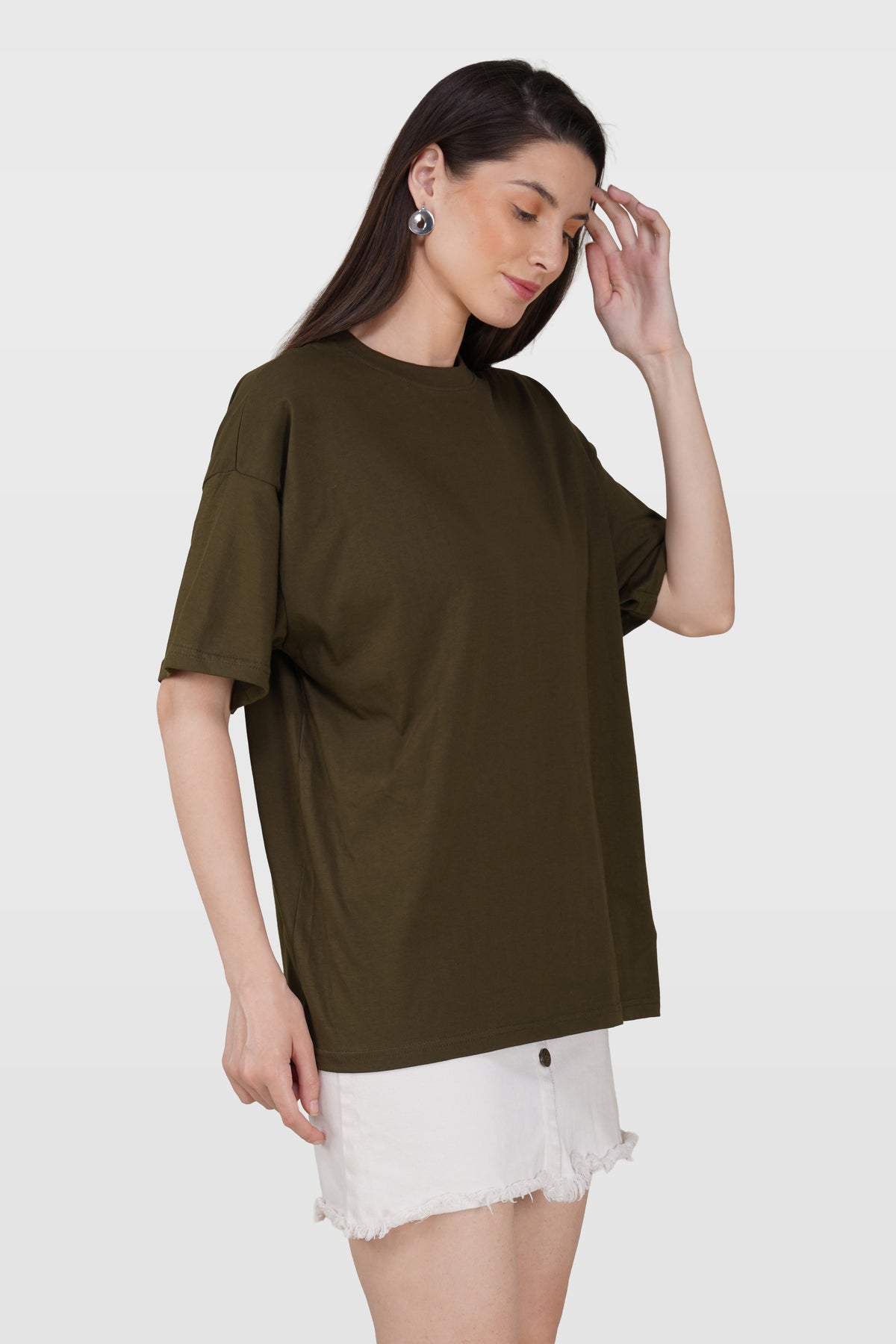 Olive Cotton Oversized Crew Neck T-Shirt