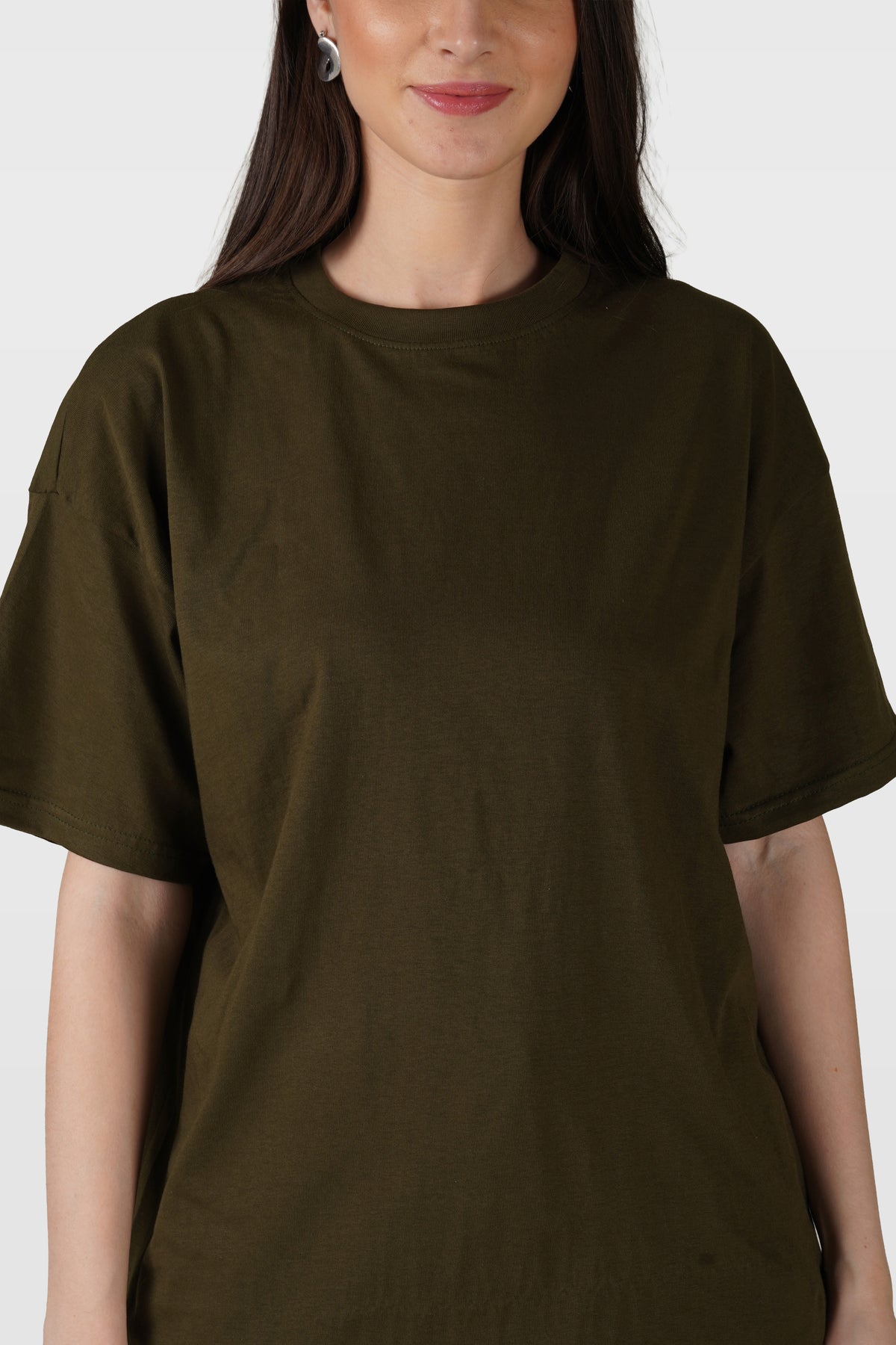 Olive Cotton Oversized Crew Neck T-Shirt