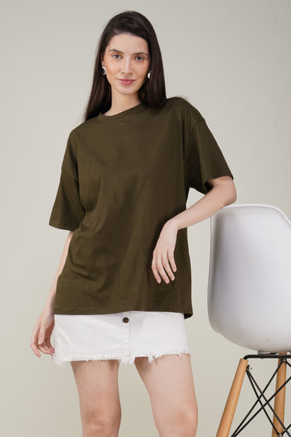 Olive Cotton Oversized Crew Neck T-Shirt