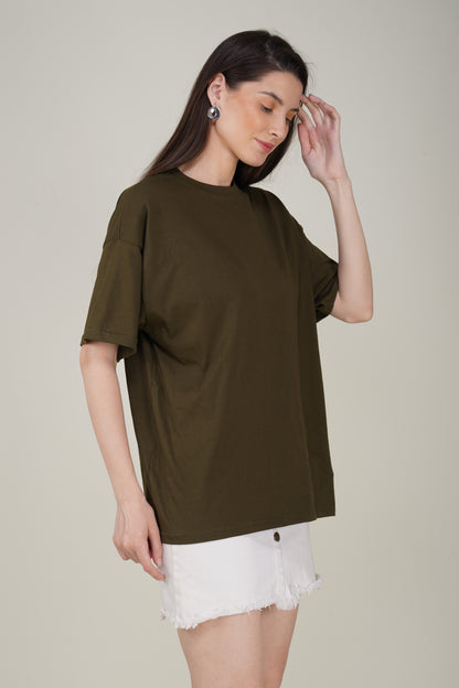 Olive Cotton Oversized Crew Neck T-Shirt