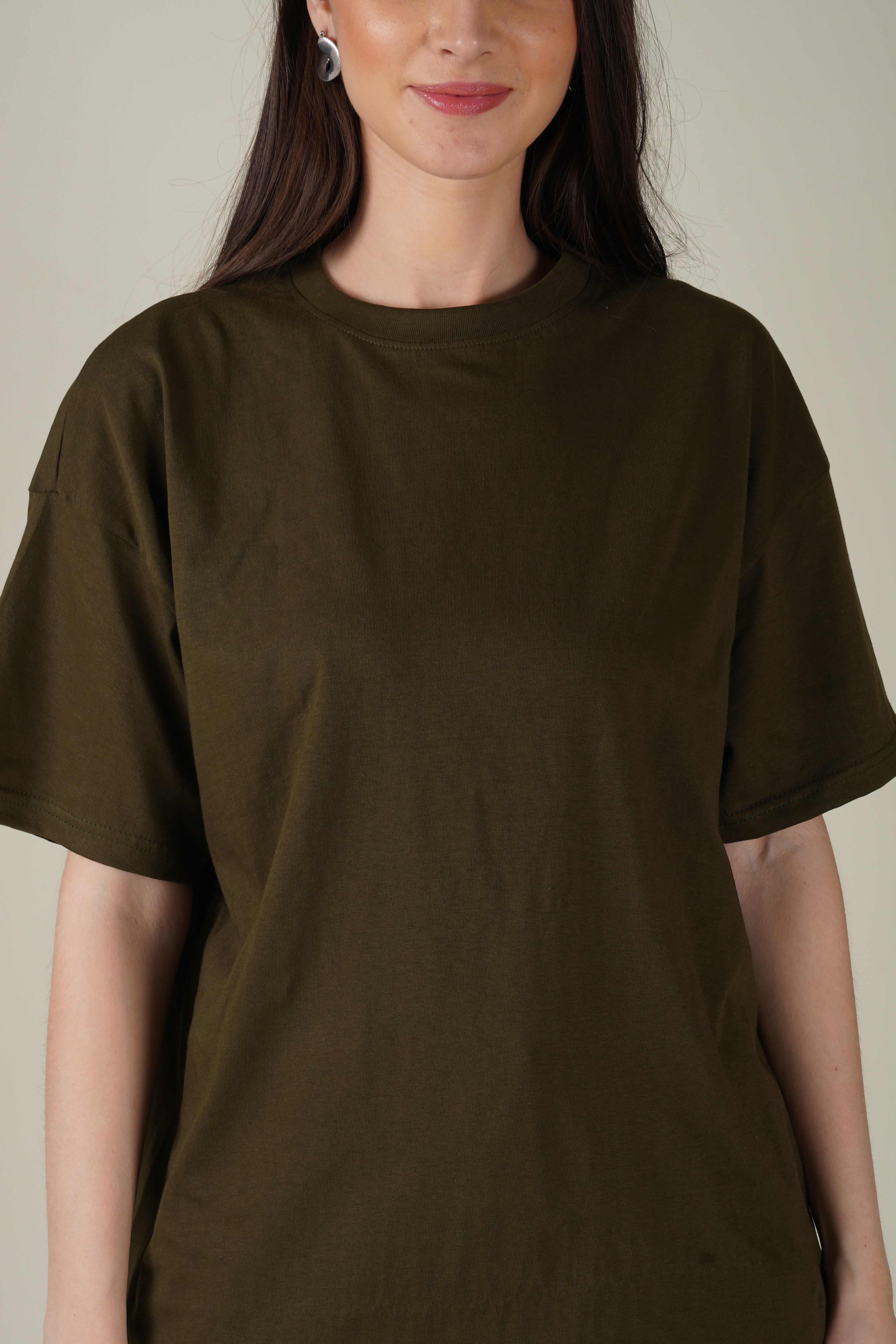 Olive Cotton Oversized Crew Neck T-Shirt