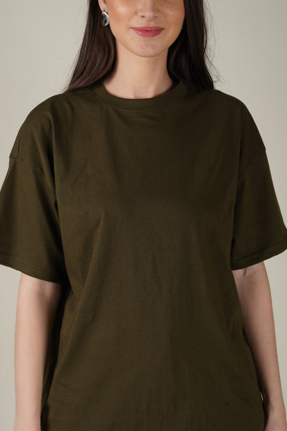 Olive Cotton Oversized Crew Neck T-Shirt