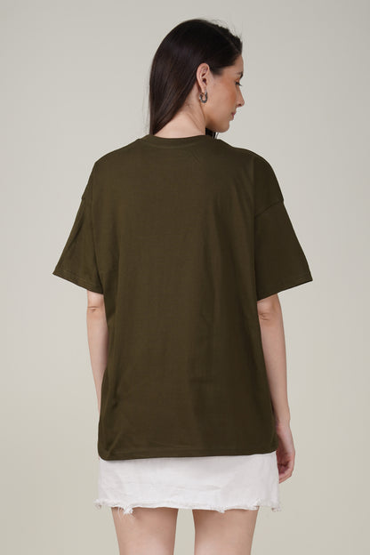 Olive Cotton Oversized Crew Neck T-Shirt