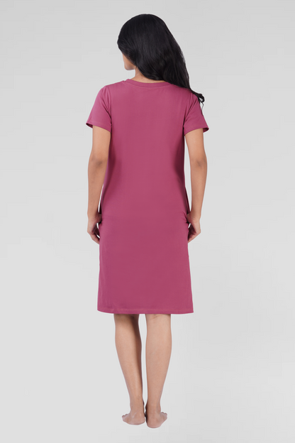 Onion Pink Cotton Printed T-Shirt Nightdress