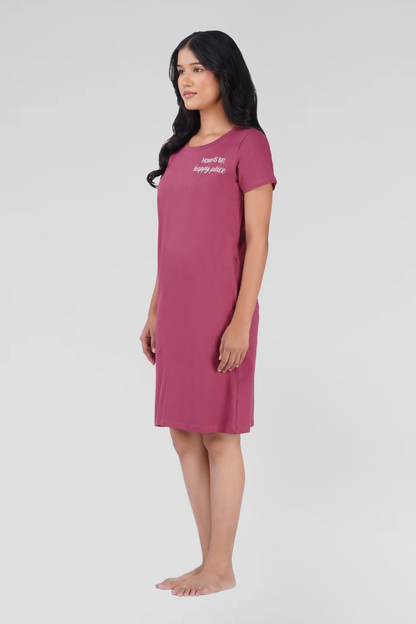Onion Pink Cotton Printed T-Shirt Nightdress