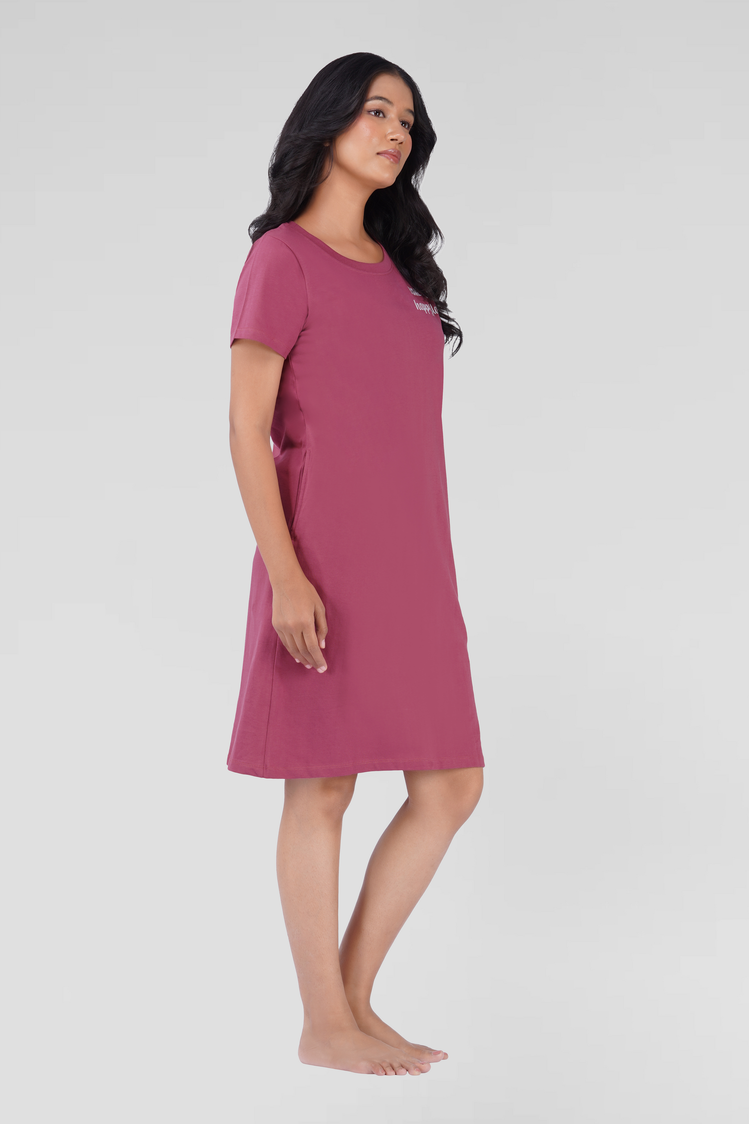 Onion Pink Cotton Printed T-Shirt Nightdress