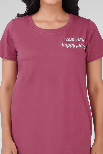 Onion Pink Cotton Printed T-Shirt Nightdress