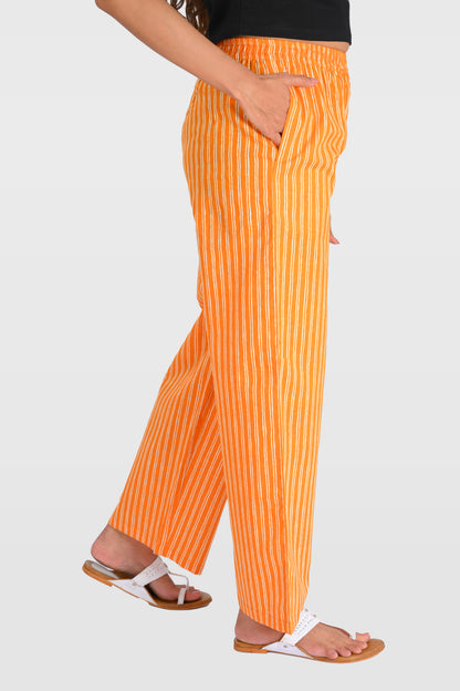 Orange Cotton Printed Kurta Set