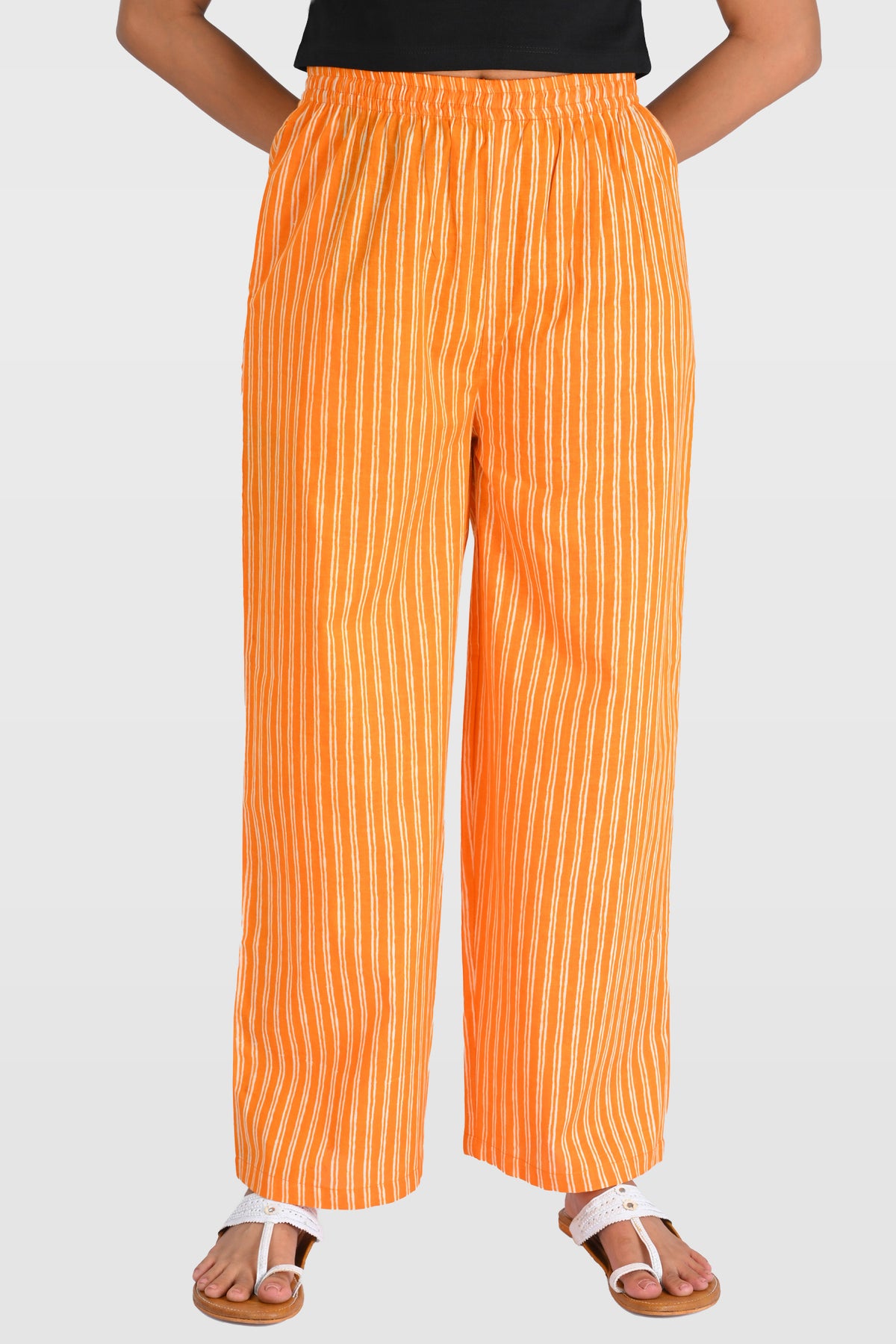 Orange Cotton Printed Kurta Set