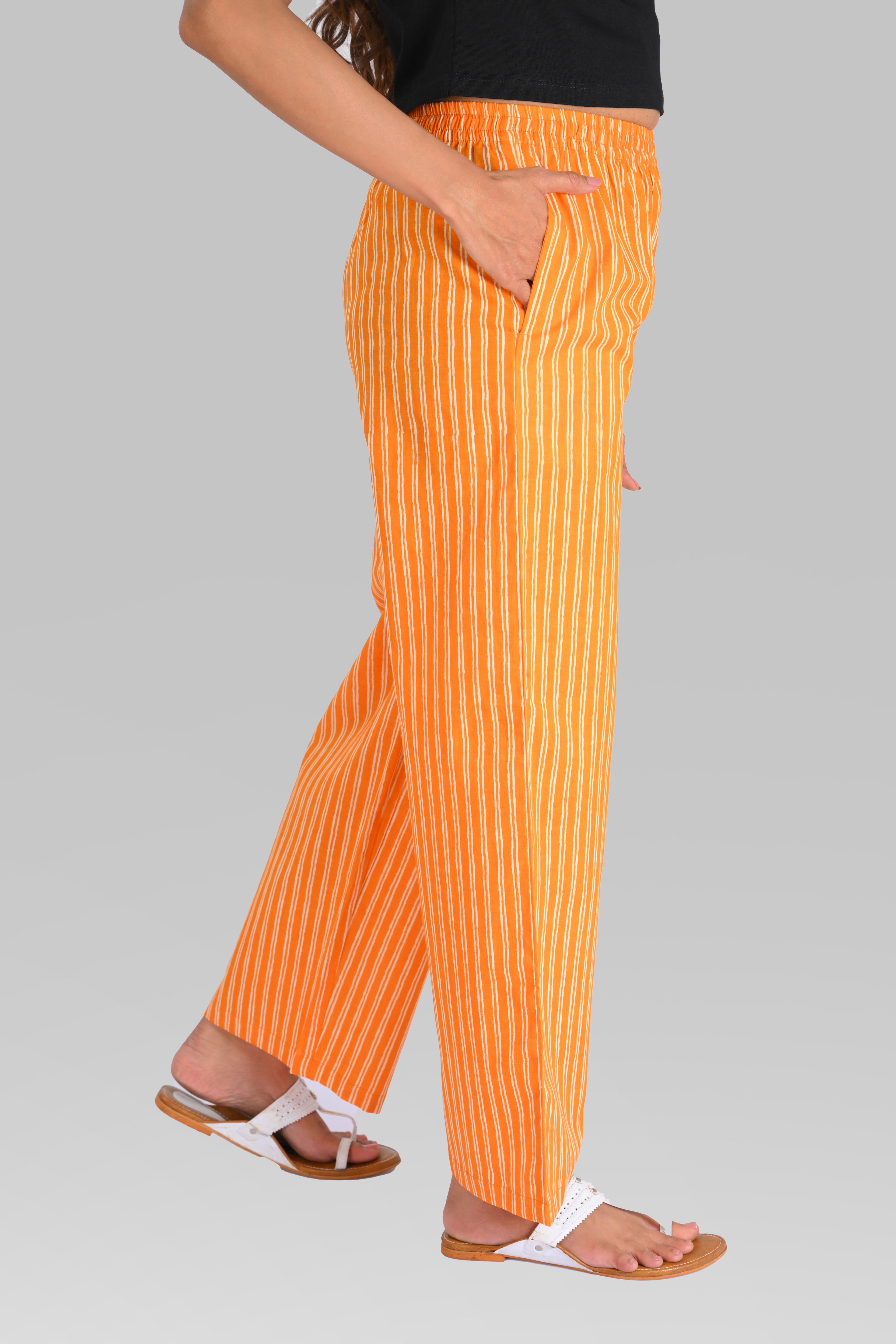 Orange Cotton Printed Kurta Set