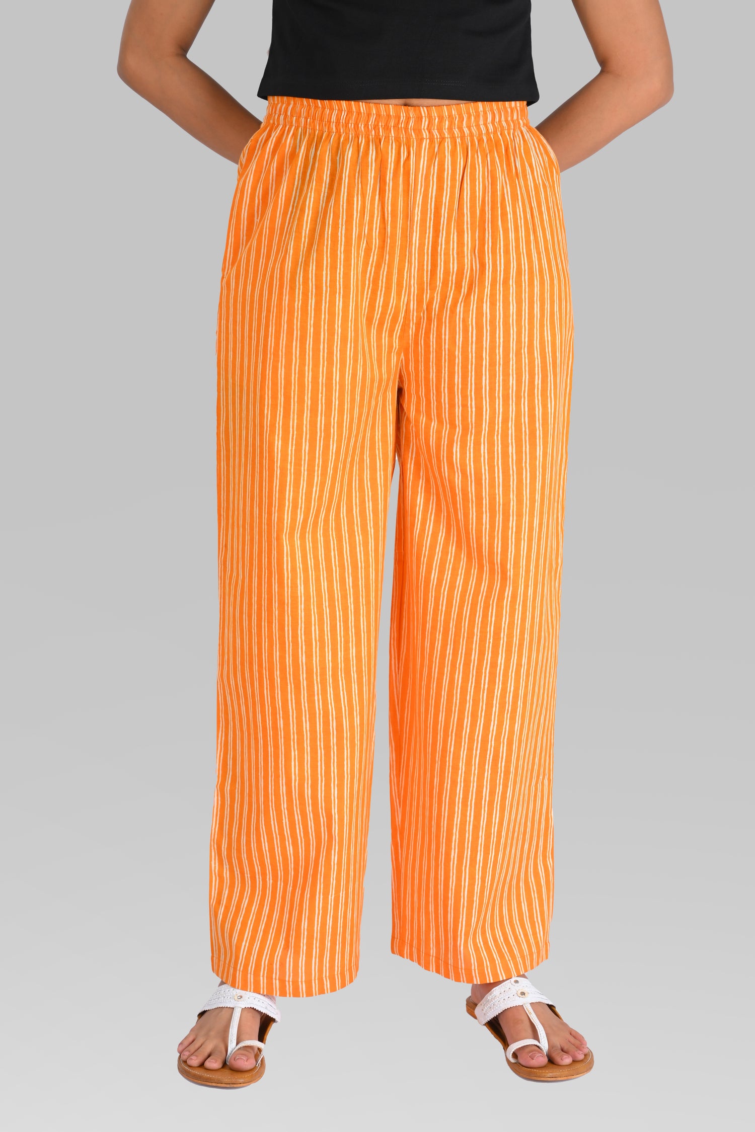 Orange Cotton Printed Kurta Set