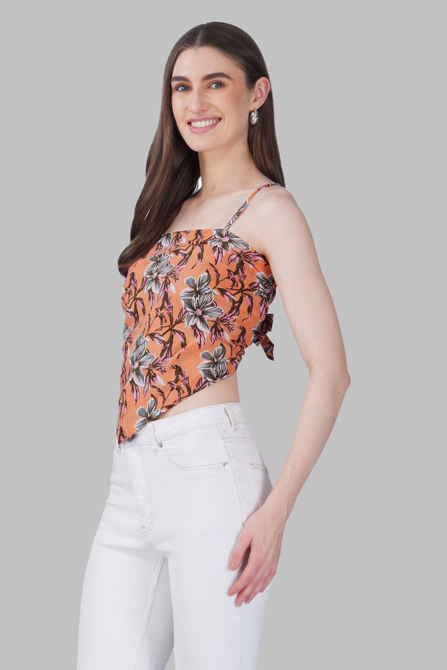 Orange Cotton Printed Scarf Top