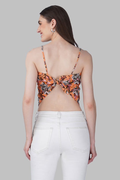 Orange Cotton Printed Scarf Top