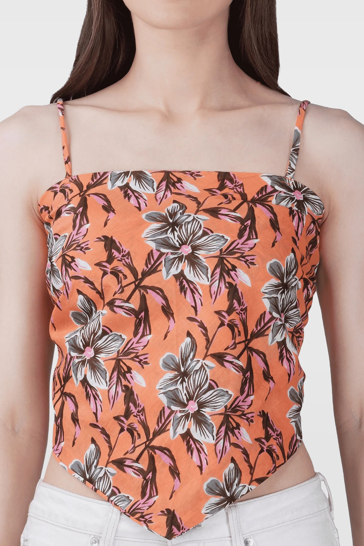 Orange Cotton Printed Scarf Top