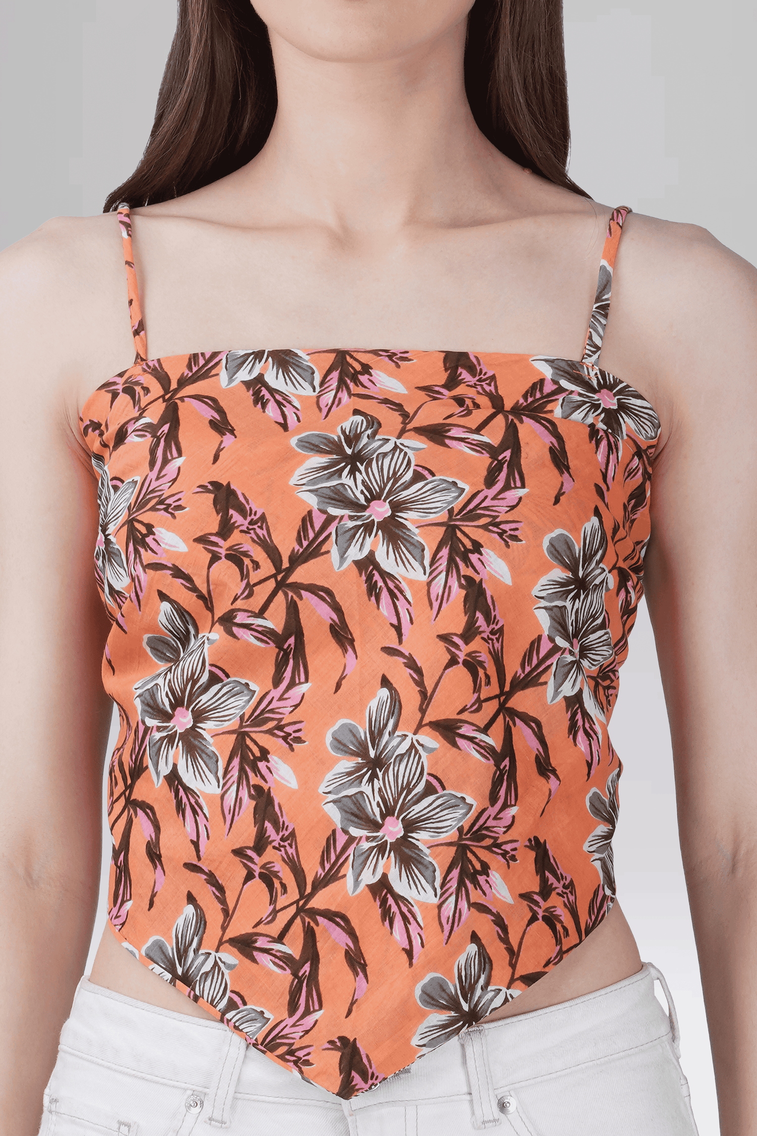 Orange Cotton Printed Scarf Top
