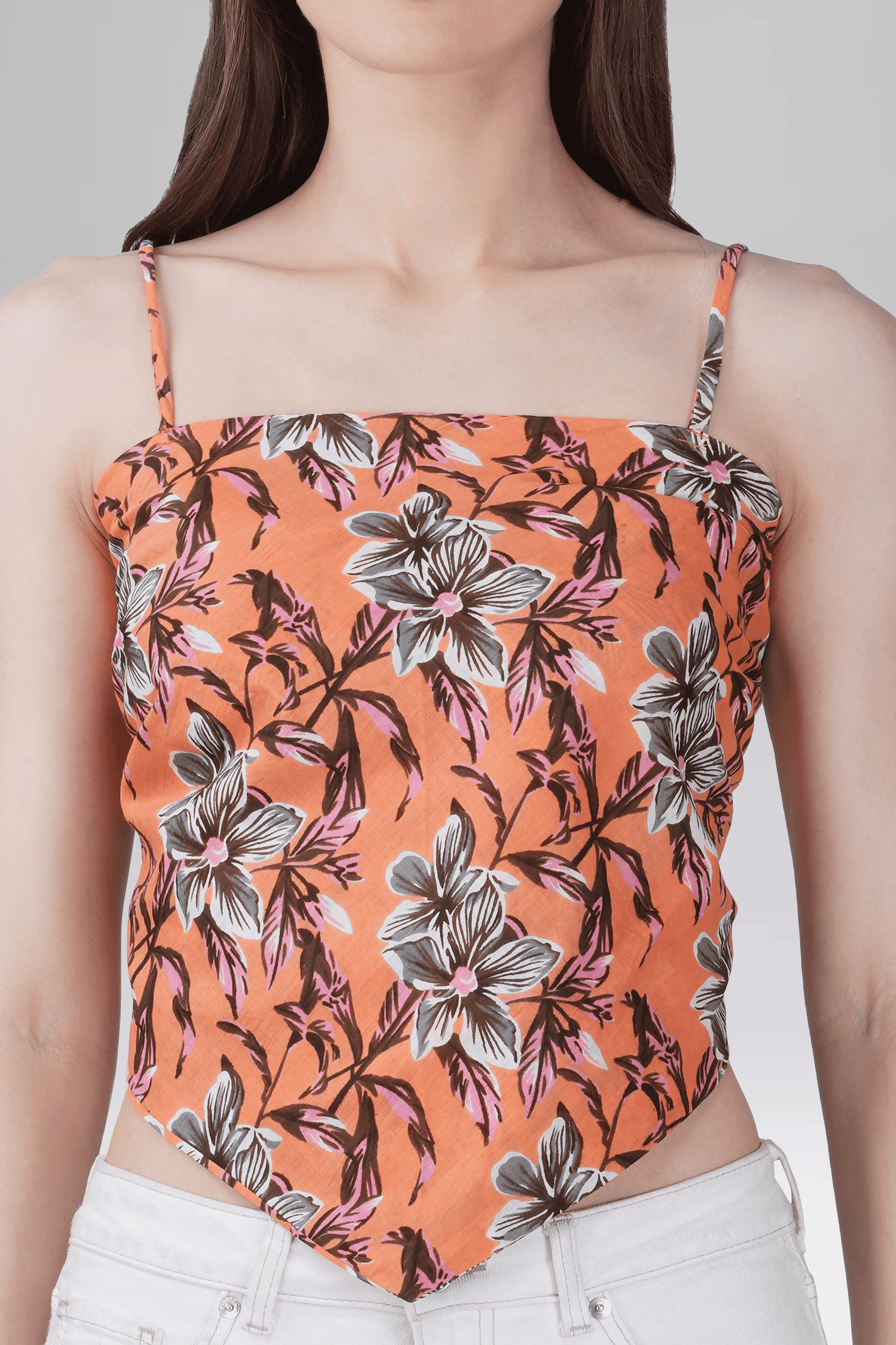 Orange Cotton Printed Scarf Top