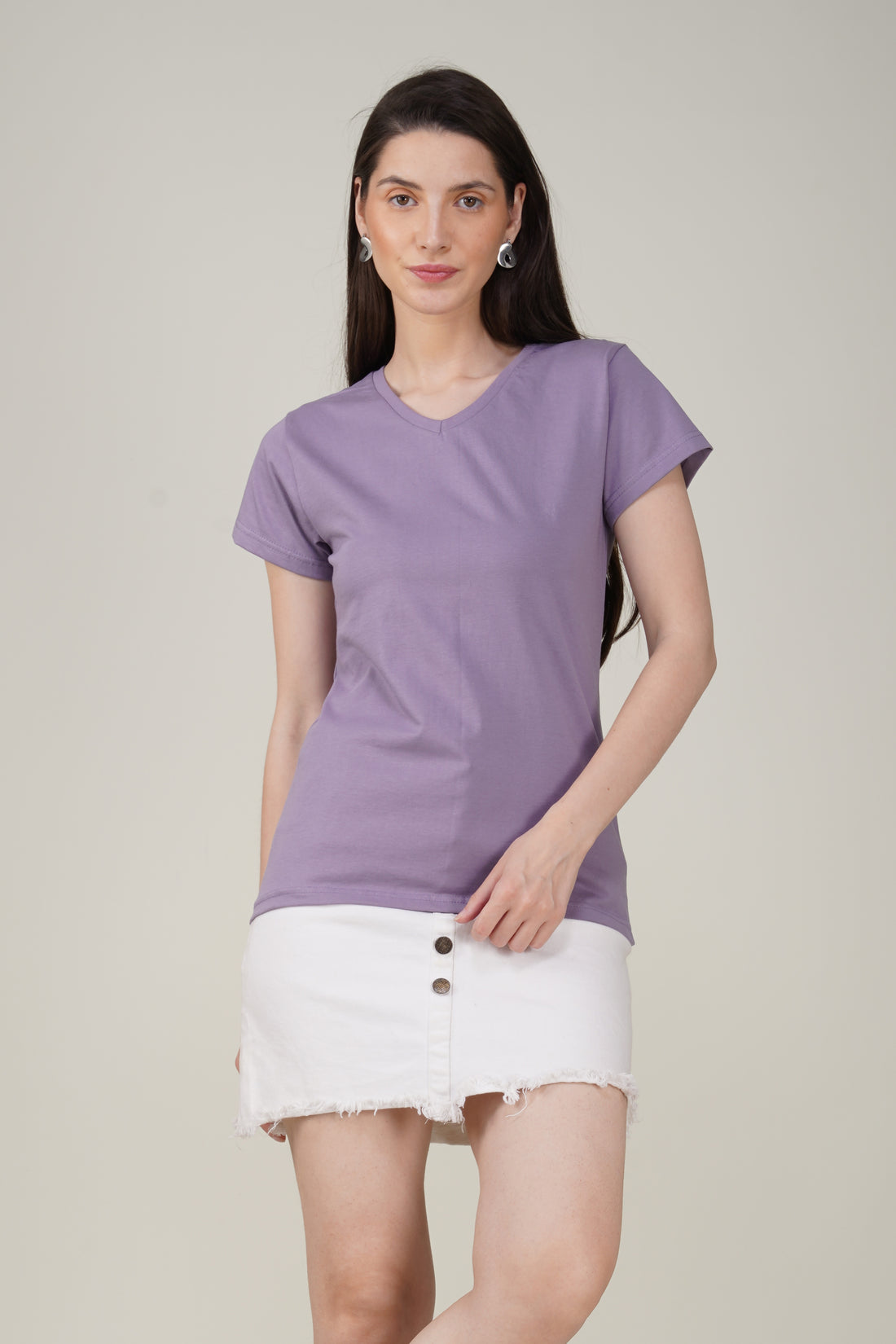 Orchid Mist Cotton V-Neck T-Shirt