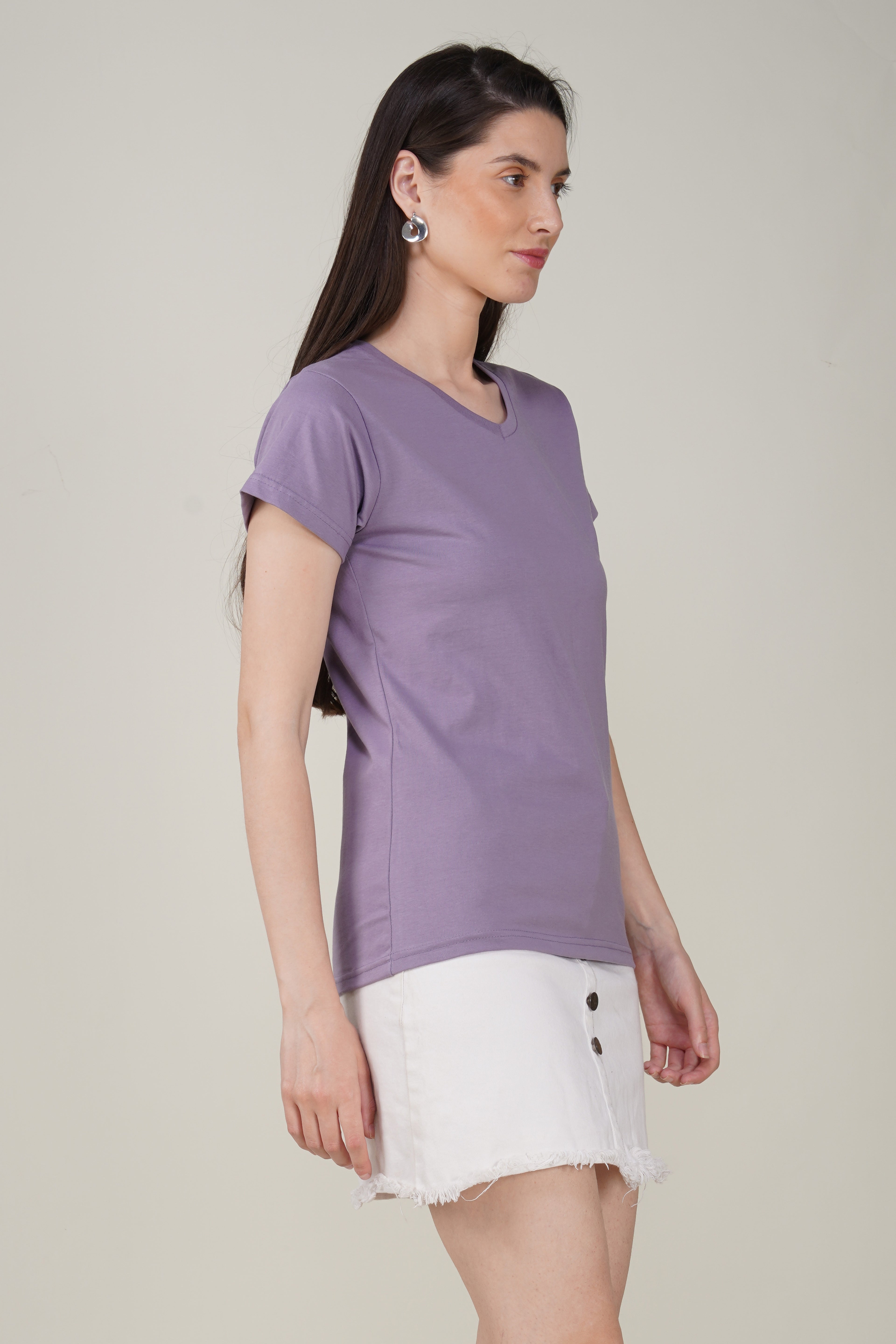Orchid Mist Cotton V-Neck T-Shirt