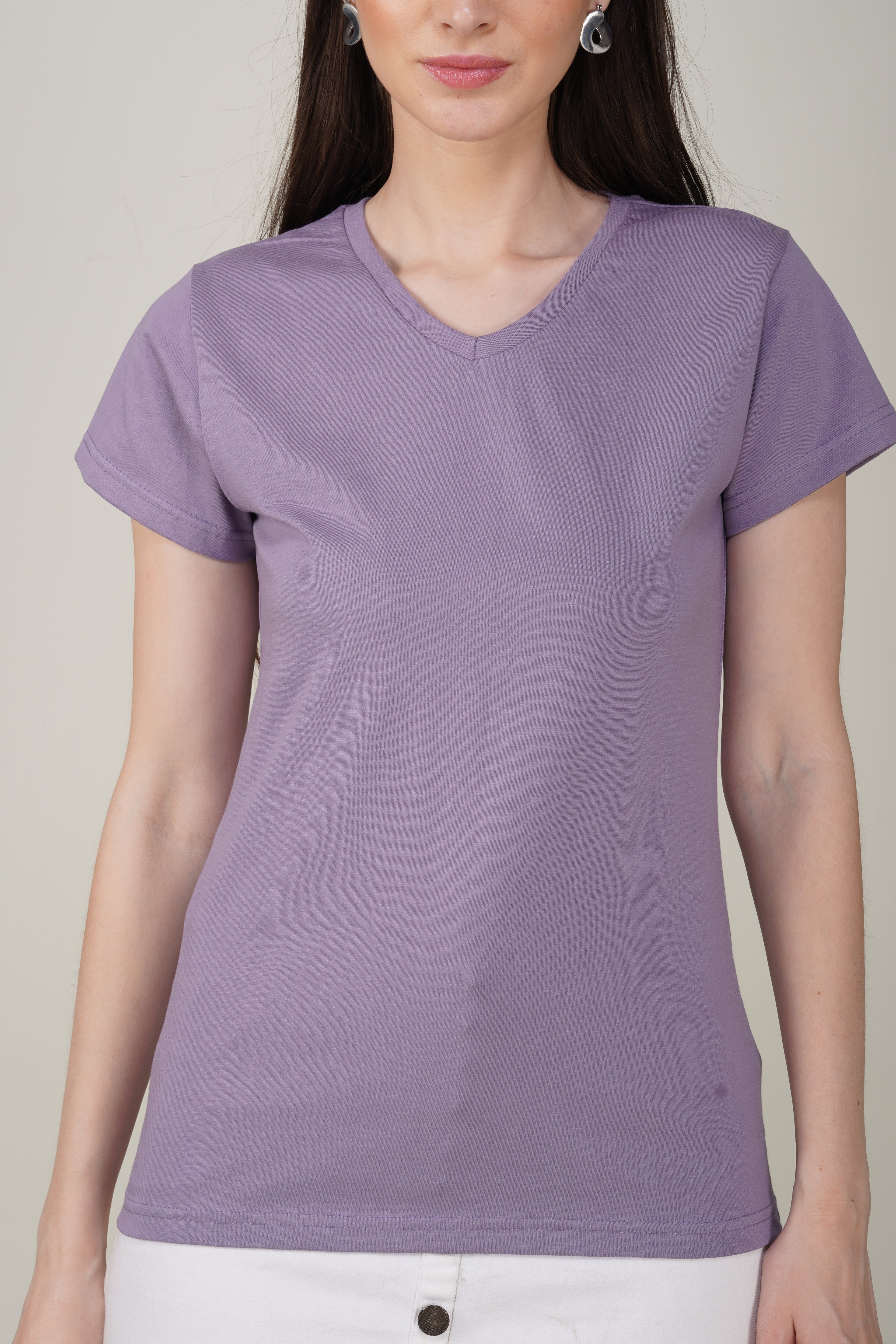 Orchid Mist Cotton V-Neck T-Shirt