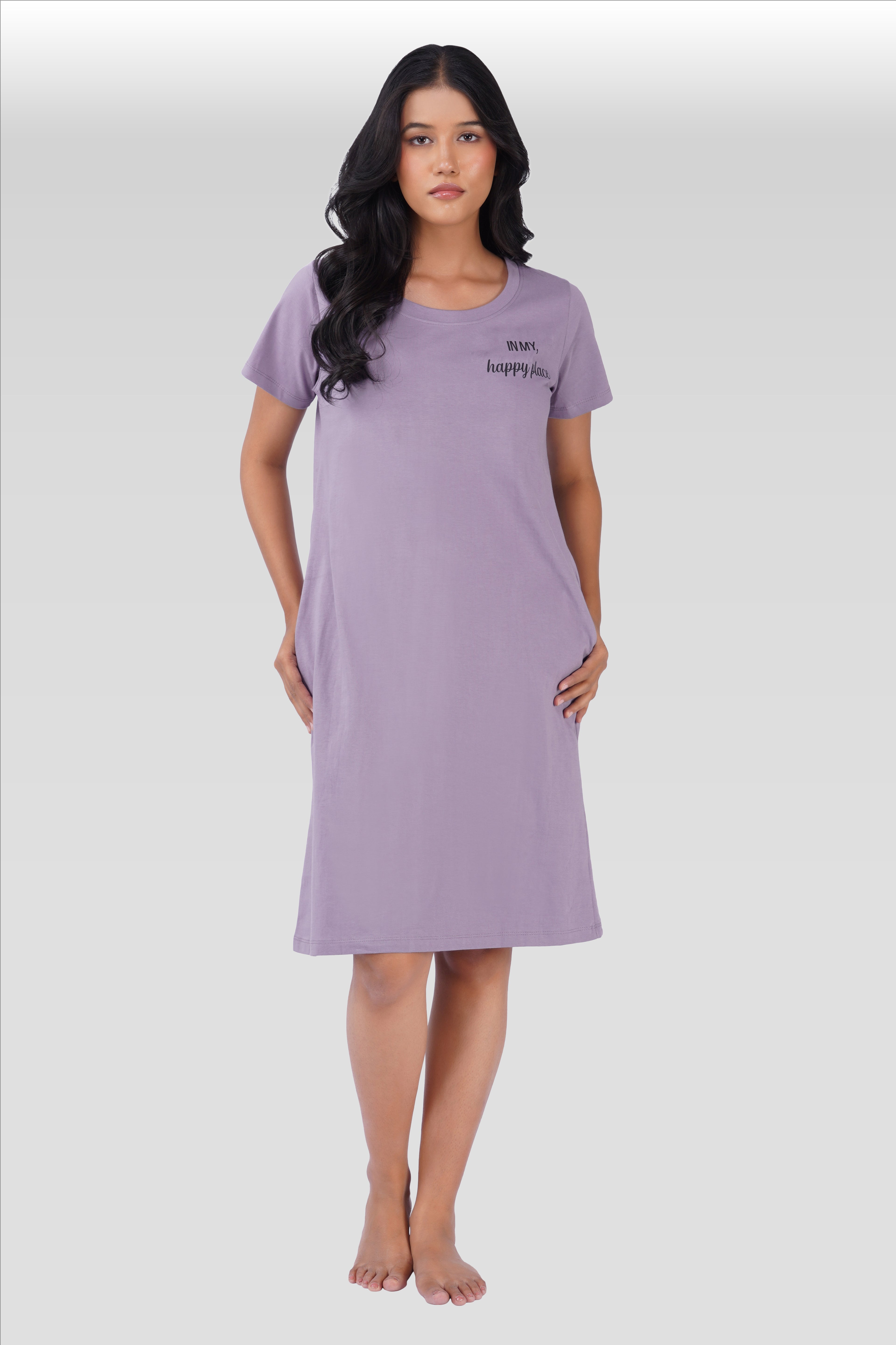 Orchid Mist Cotton Printed T-Shirt Nightdress