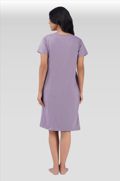 Orchid Mist Cotton Printed T-Shirt Nightdress